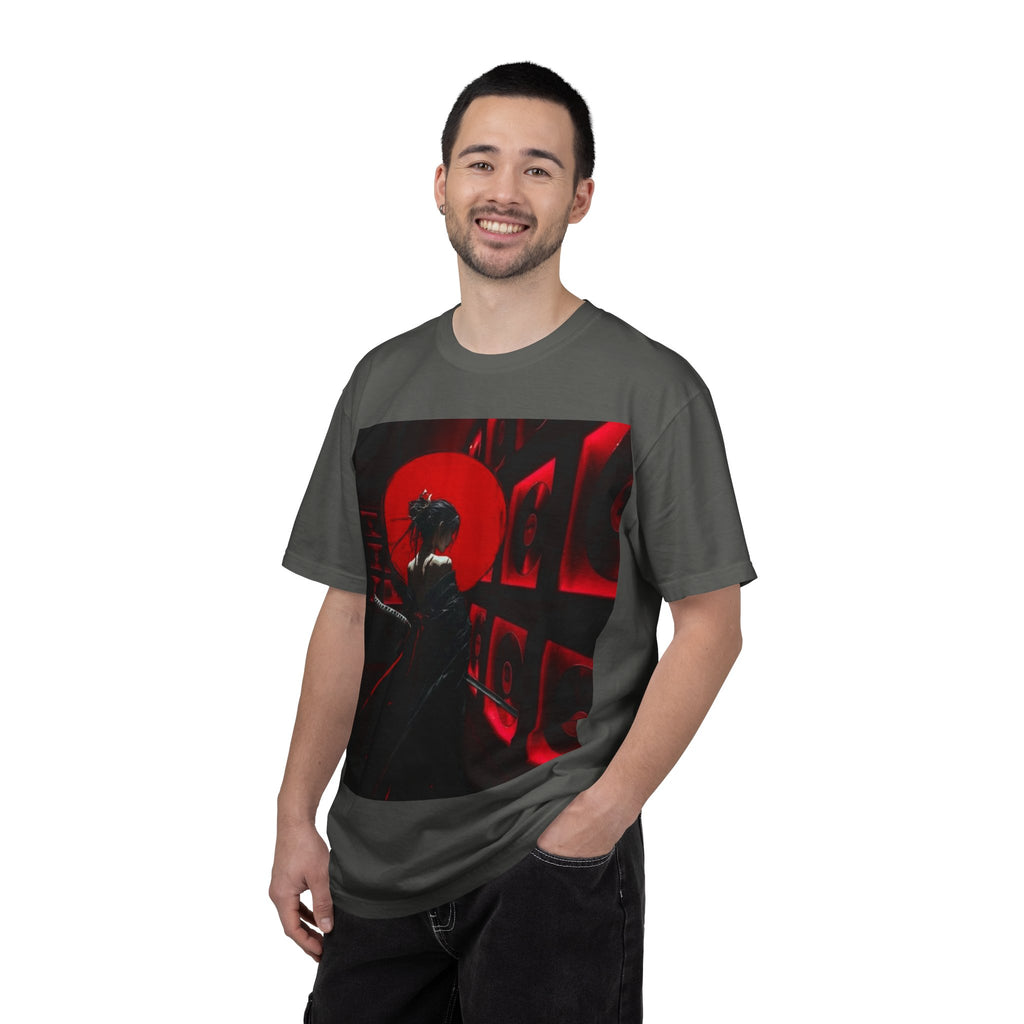 Red Moon Samurai T-Shirt — Dramatic Anime Art Tee with 'LEGACIESS' Back Logo