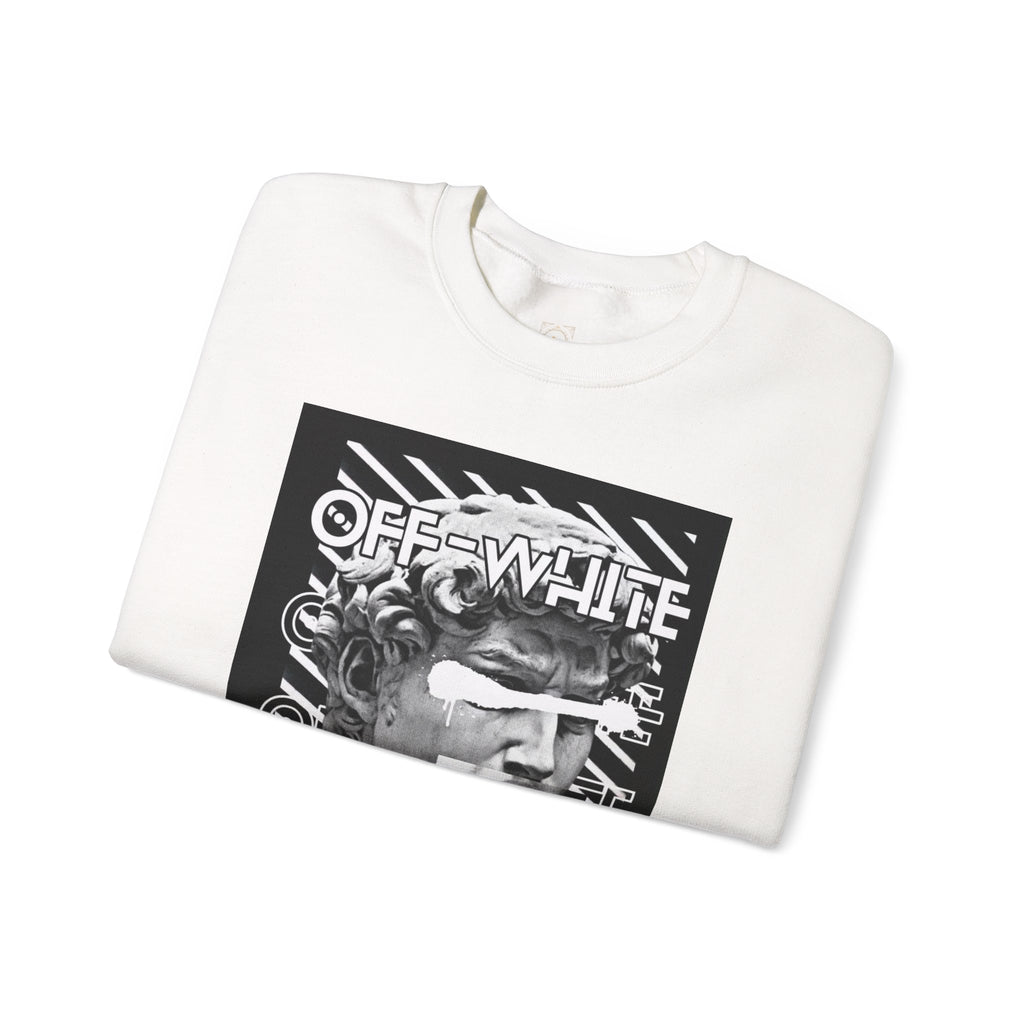Statue Graphic Crewneck Sweatshirt — 'OFF-WHITE' Monochrome Streetwear Pullover