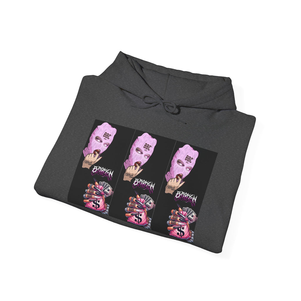 Horror Collage Hoodie — Spooky Pink Skull & Claw Graphic Sweatshirt