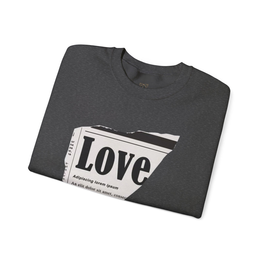 Crewneck Sweatshirt — 'Love' Newspaper Graphic with 'Oh Wait,' Text
