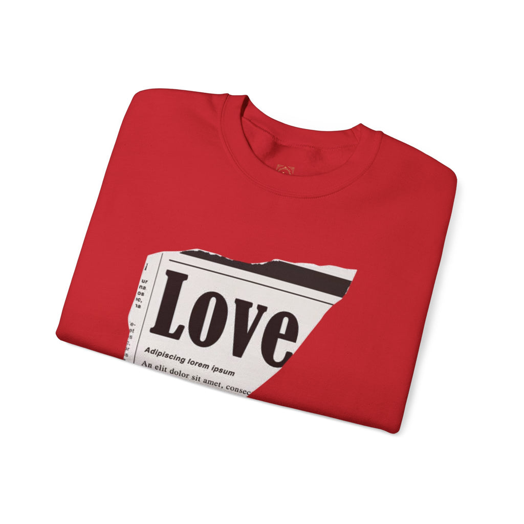 Crewneck Sweatshirt — 'Love' Newspaper Graphic with 'Oh Wait,' Text