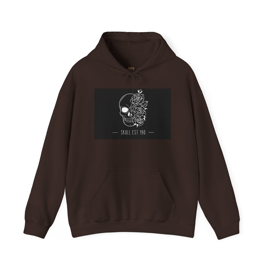 Skull & Roses Hoodie — 'Skull Est 199' Gothic Graphic Pullover
