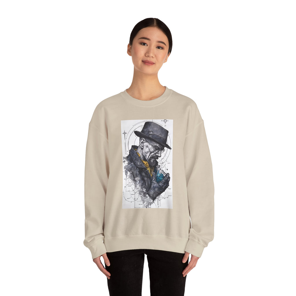 Crewneck Sweatshirt — Heisenberg Portrait with Blue Crystal Art