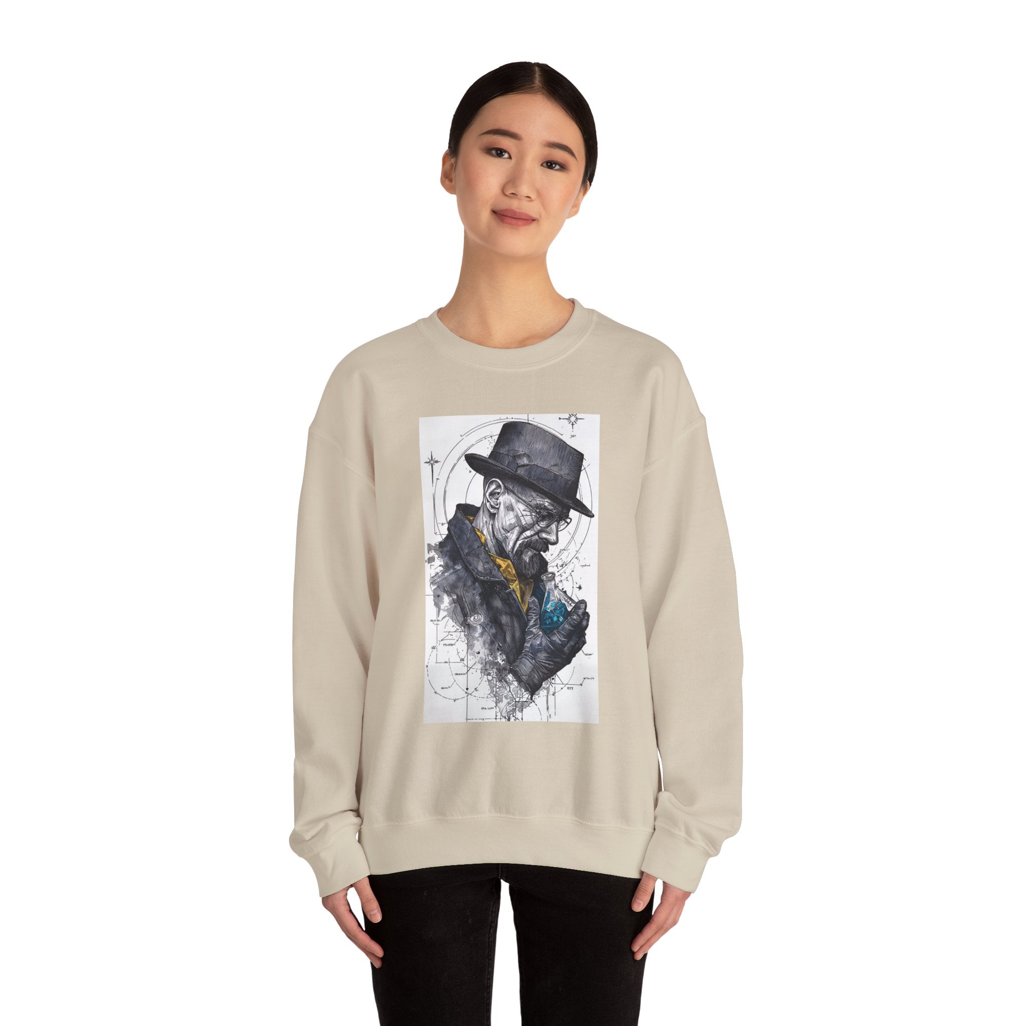 Crewneck Sweatshirt — Heisenberg Portrait with Blue Crystal Art