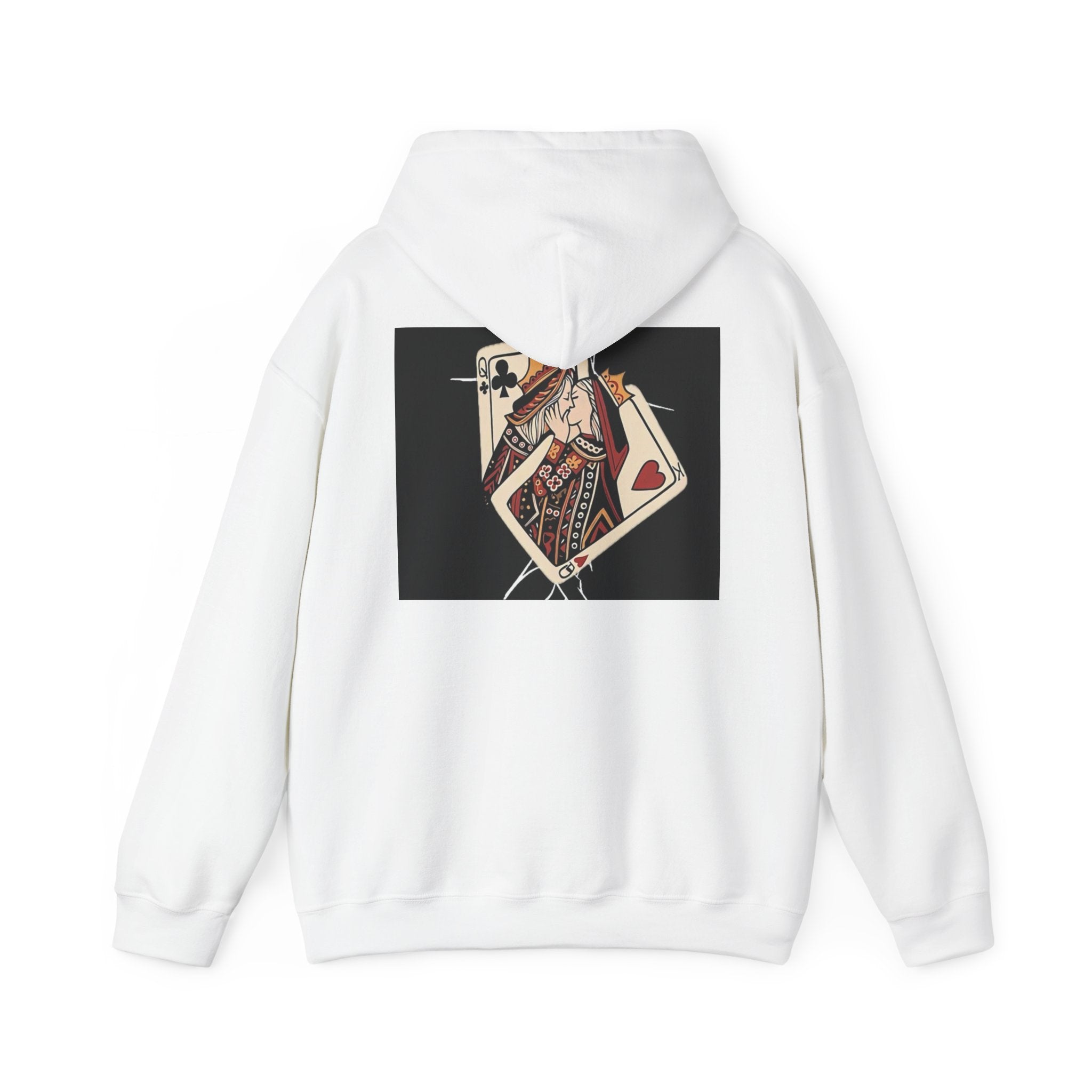 Queen of Hearts Playing Card Hoodie — Vintage Tattoo Style Card Art