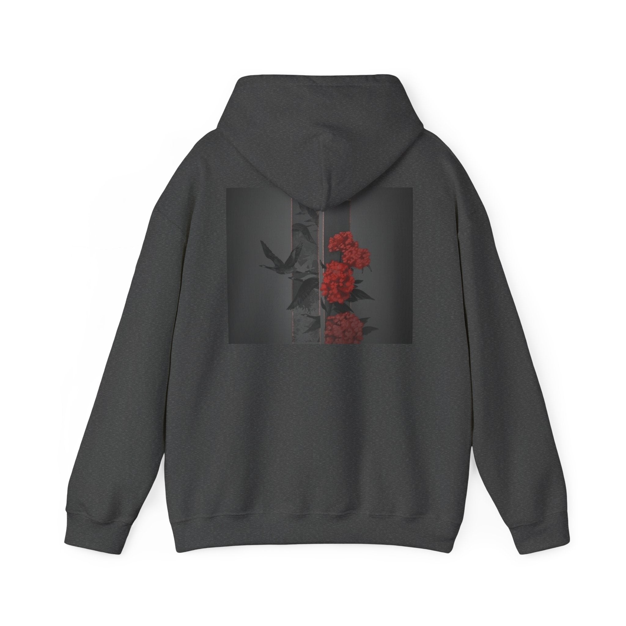 Floral Noir Hoodie — Red Roses on Dark Background