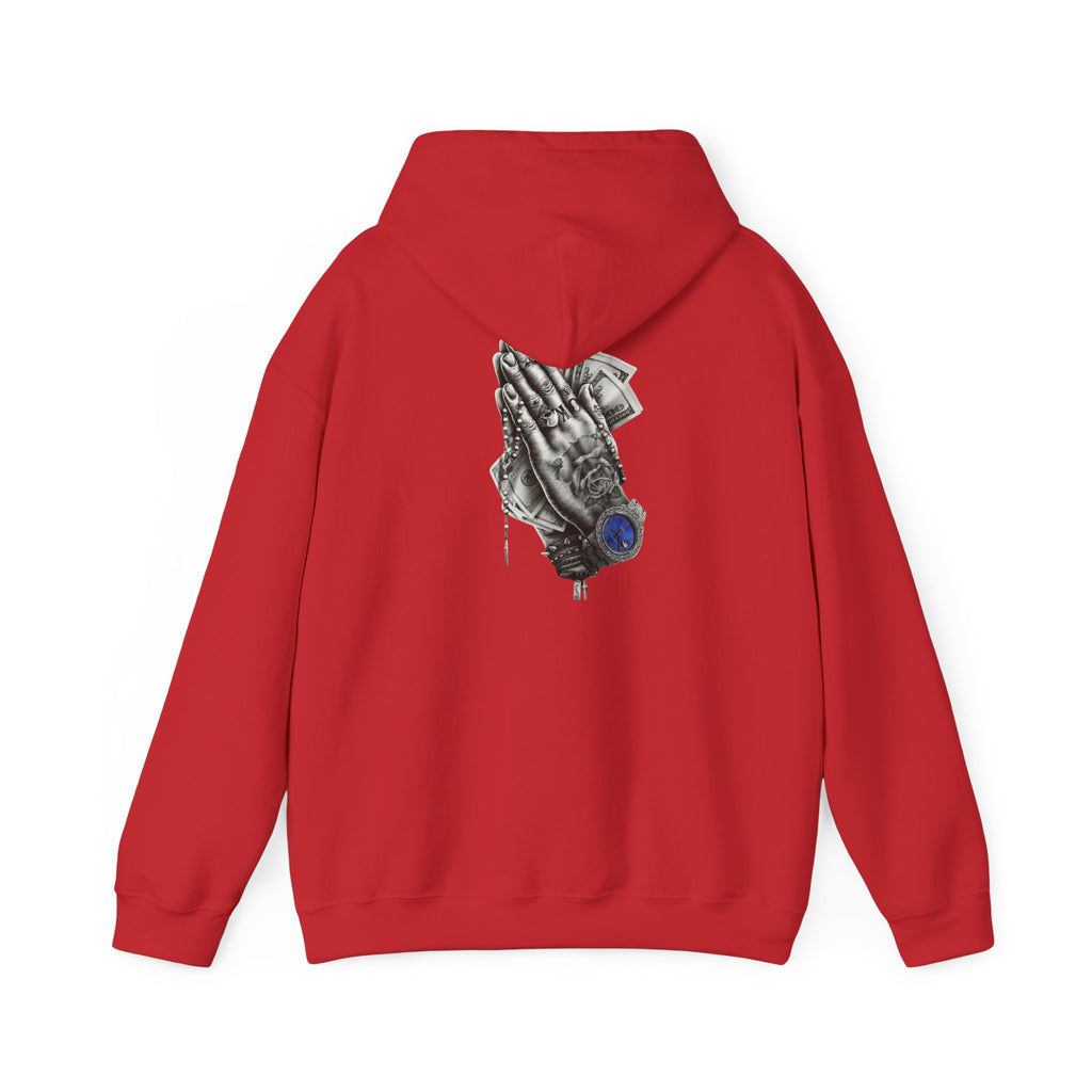 Hoodie — Praying Hands Graphic Hoodie with Blue Rose Accent