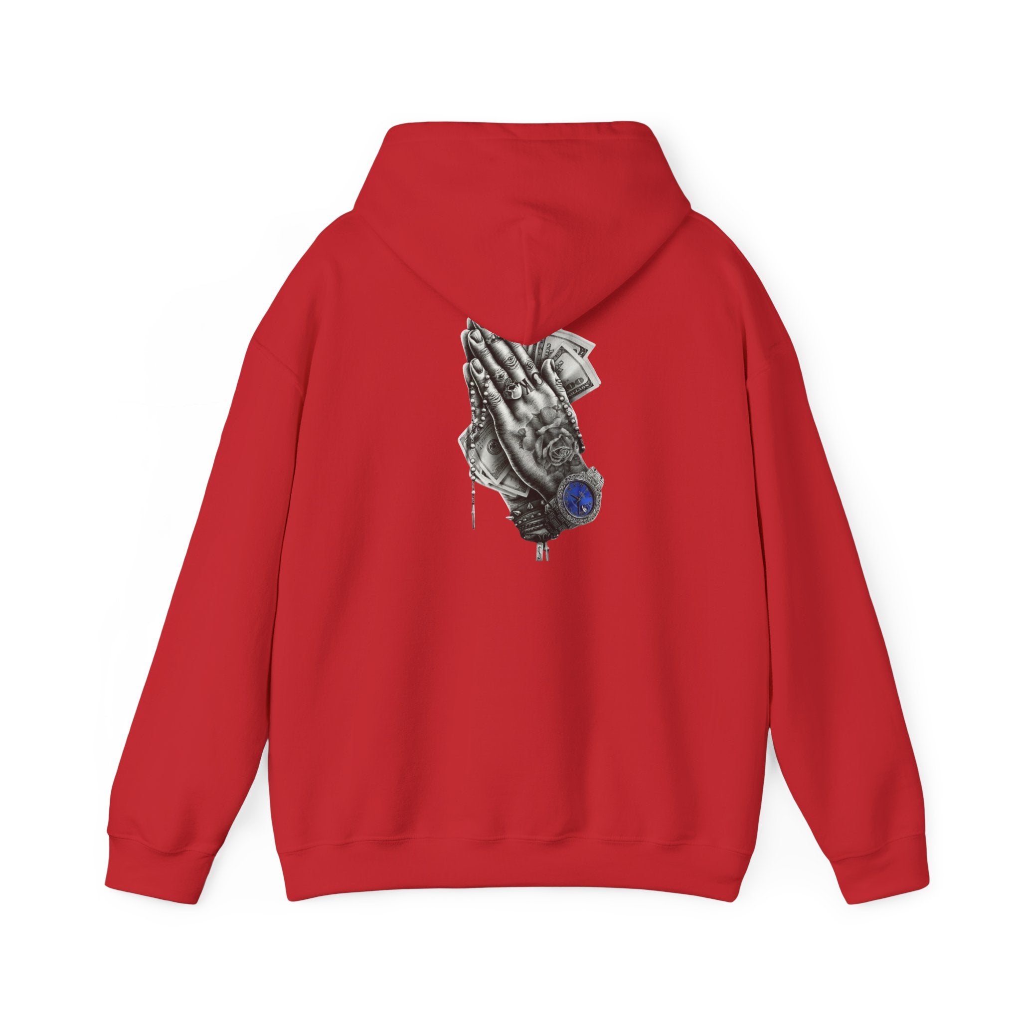 Hoodie — Praying Hands Graphic Hoodie with Blue Rose Accent