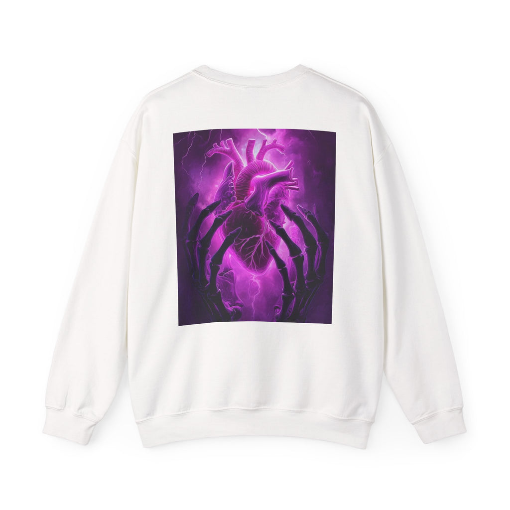 Crewneck Sweatshirt — Purple Lightning Anatomical Heart Graphic