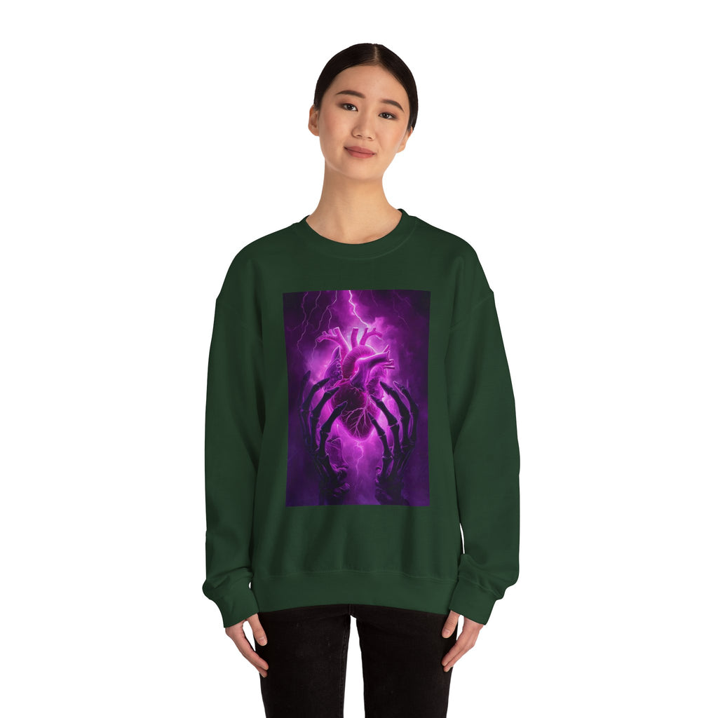 Crewneck Sweatshirt — Purple Lightning Anatomical Heart Graphic