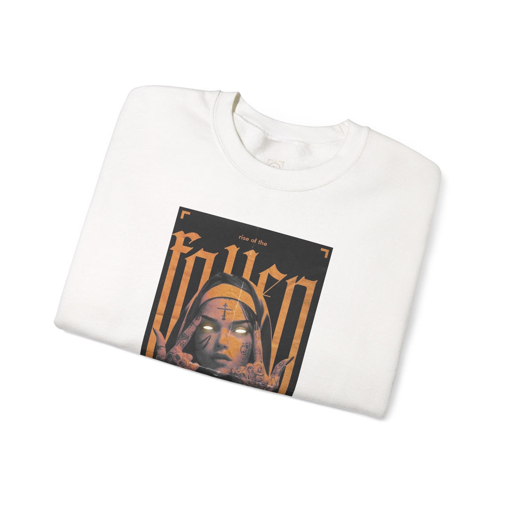Fallen Gothic Crewneck Sweatshirt — Dark Tattooed Nun Graphic