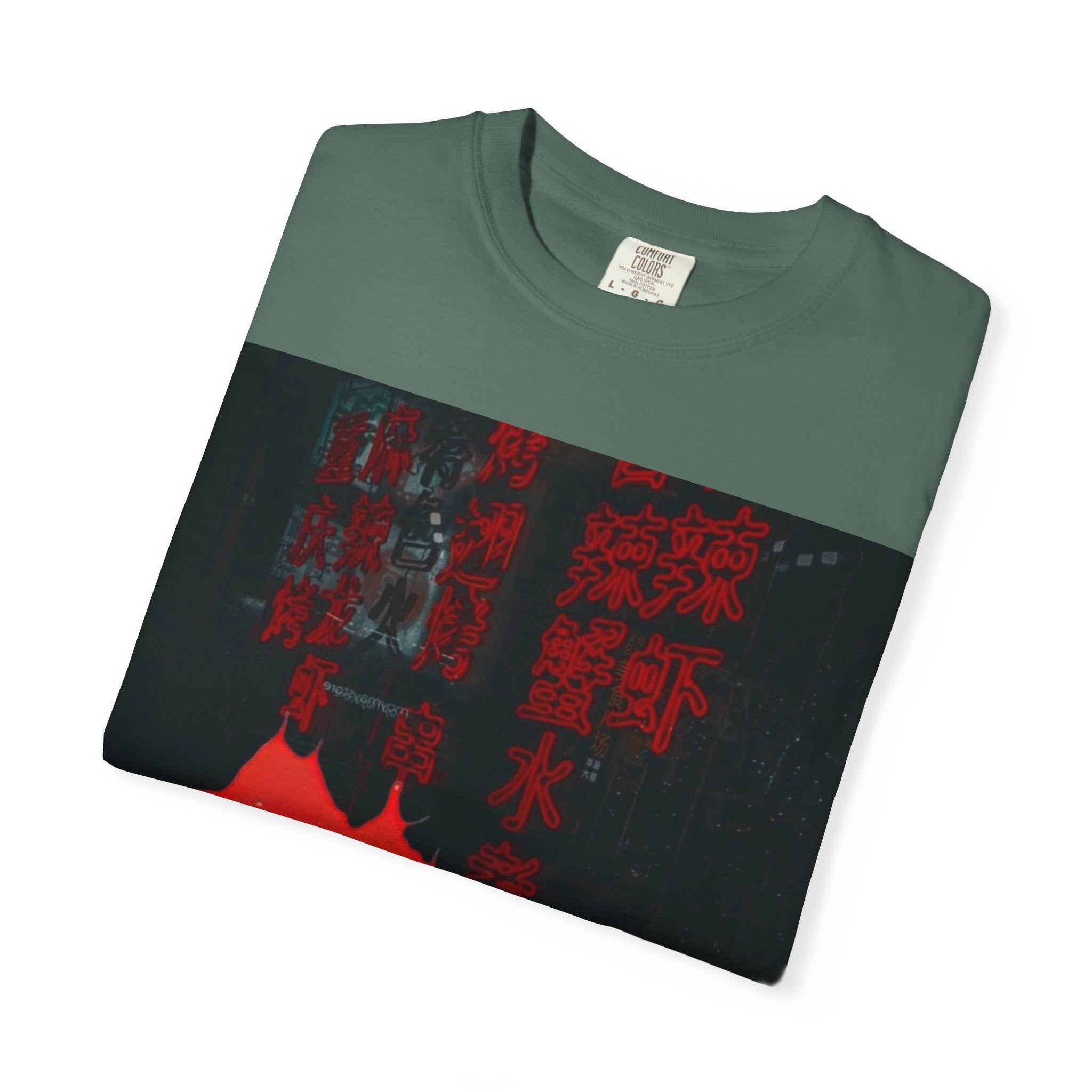 Horror Portrait Tee — Dripping Red Face with Japanese Script Graphic