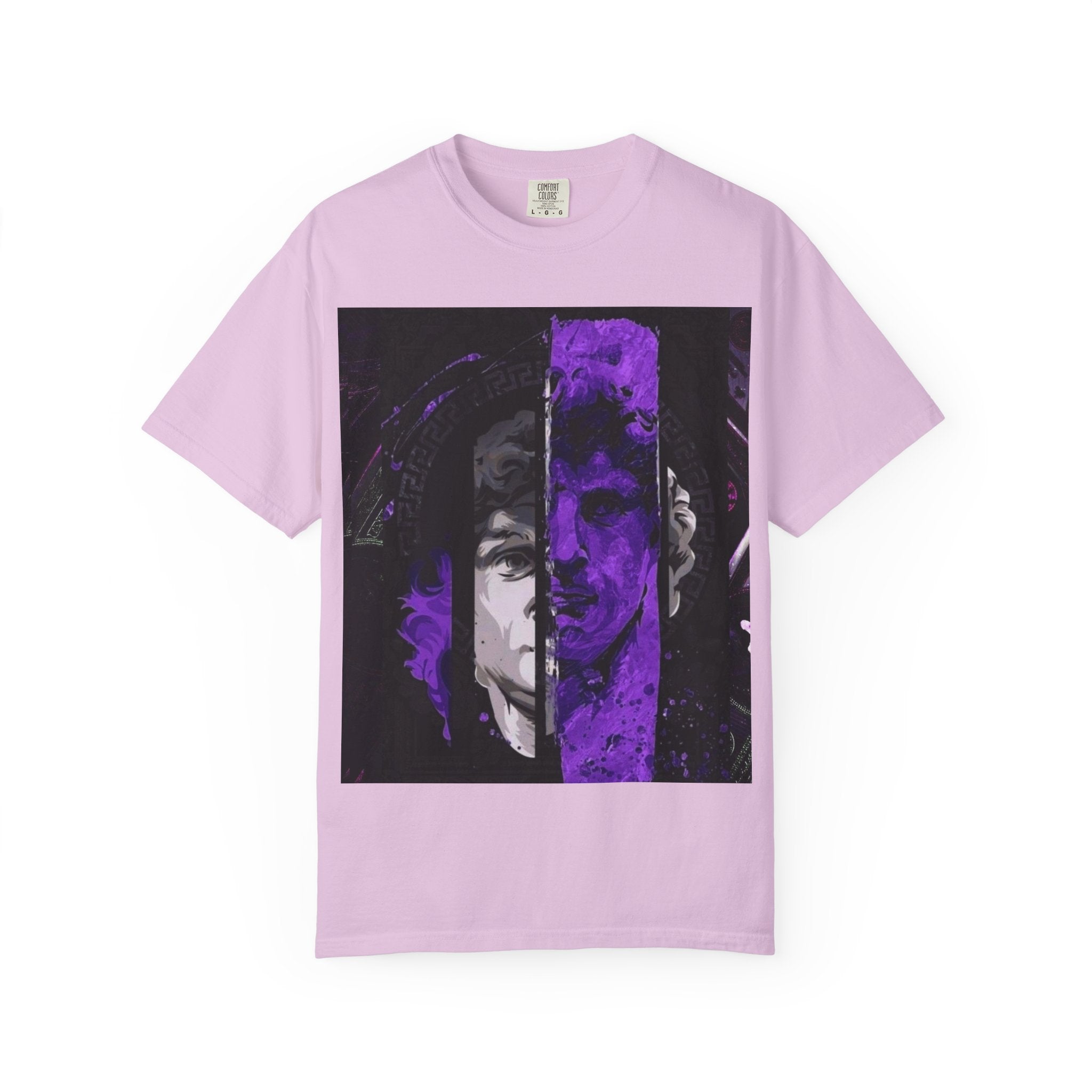 Dramatic Split-Face Graphic T-Shirt — Purple Noir Portrait Tee