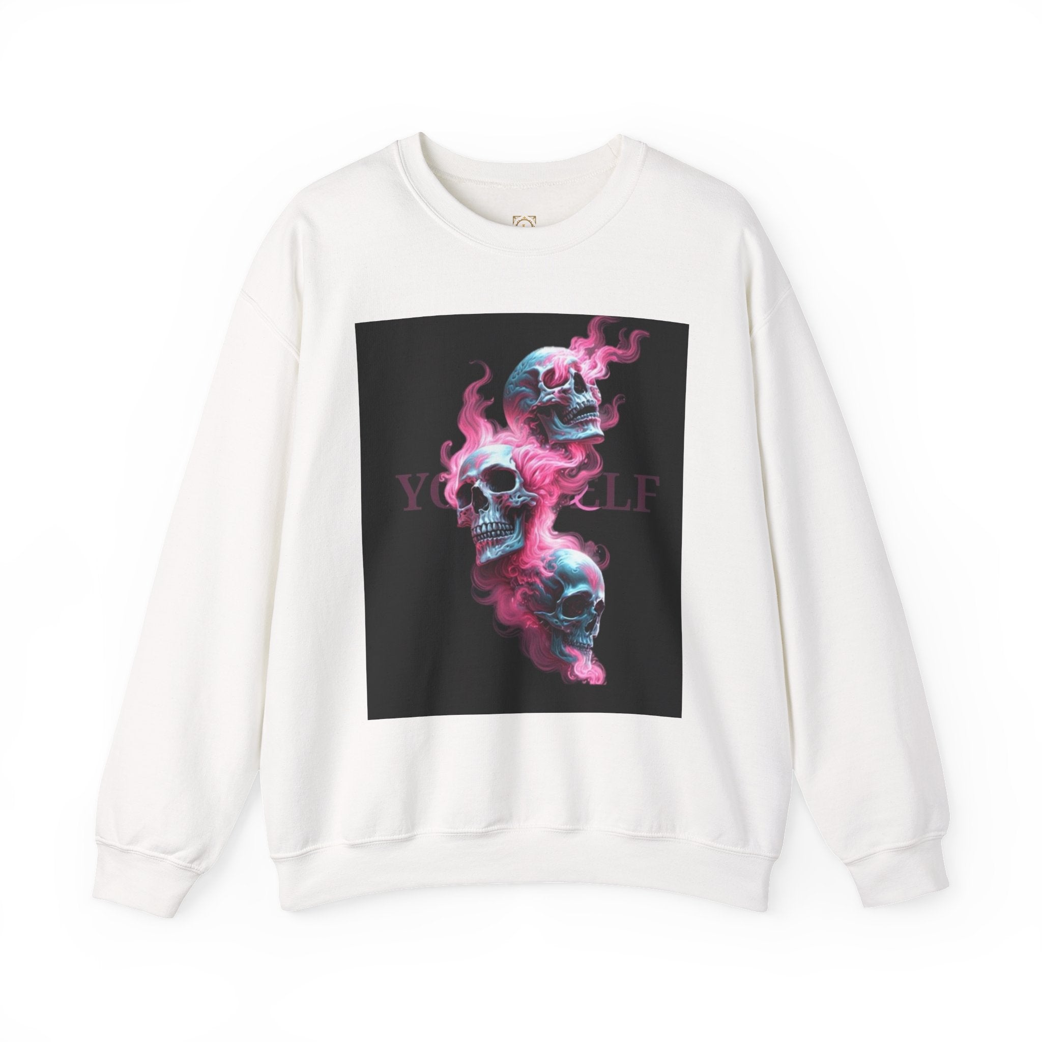 Skull Smoke Crewneck Sweatshirt — Neon Pink & Blue Gothic Graphic