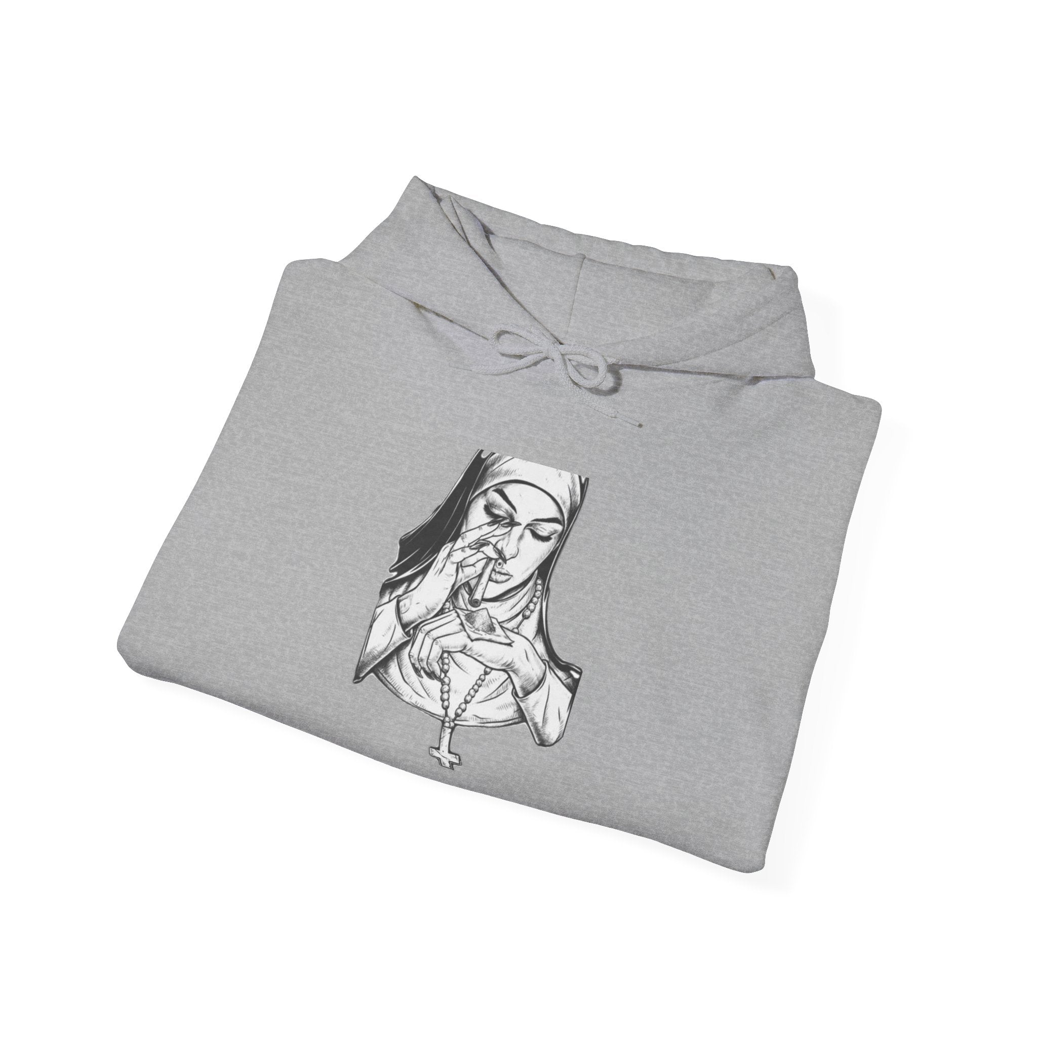 Praying Nun Graphic Hoodie – Gothic Religious Illustration Sweatshirt