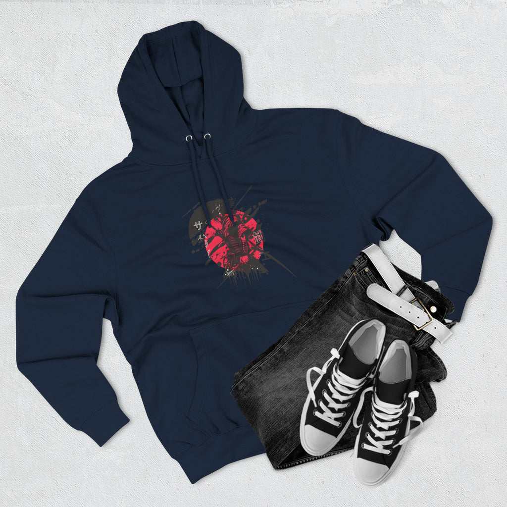 Grunge Rising Hoodie — Red Sun Graphic Fleece Hoodie