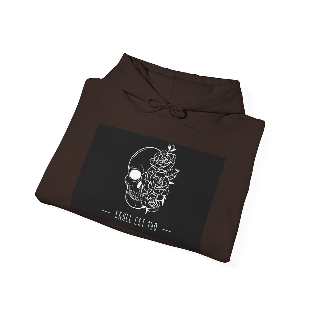 Skull & Roses Hoodie — 'Skull Est 199' Gothic Graphic Pullover