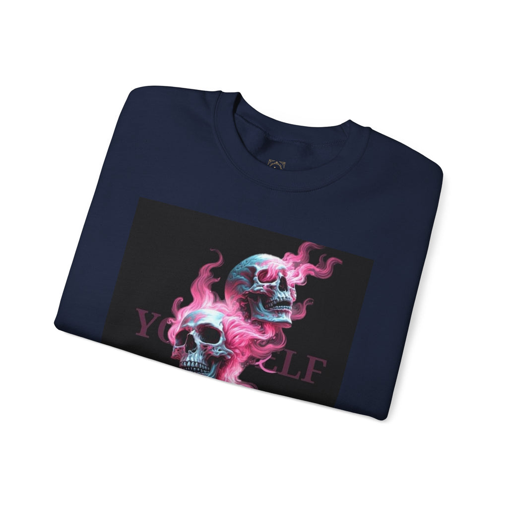 Skull Smoke Crewneck Sweatshirt — Neon Pink & Blue Gothic Graphic