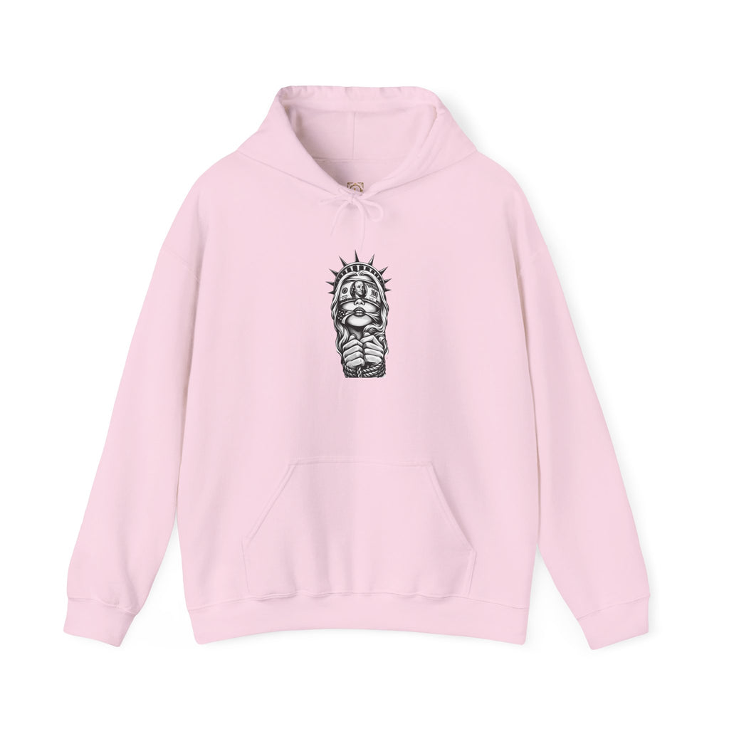 Statue of Liberty Prayer Hands Hoodie — Gothic Liberty Graphic Sweatshirt