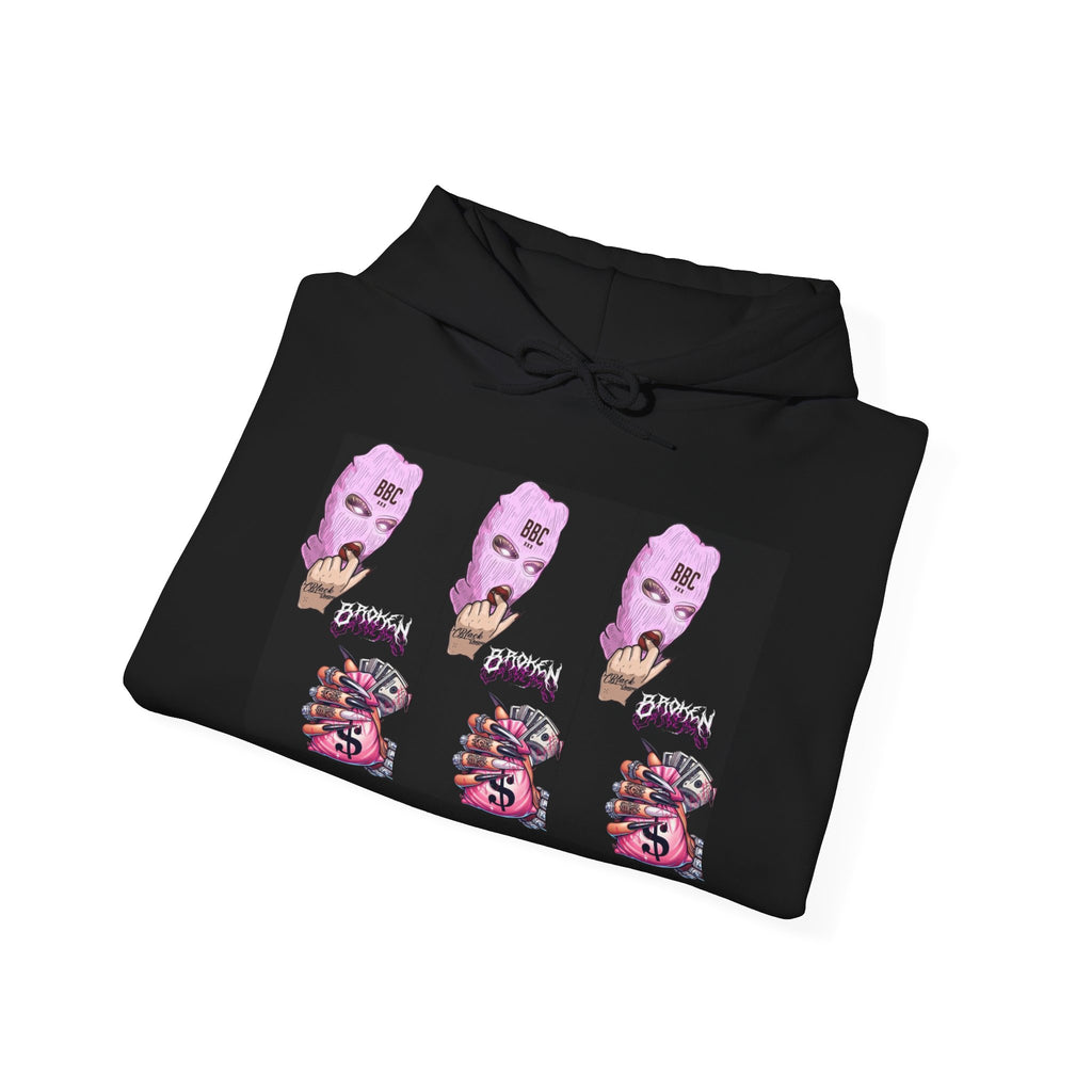 Horror Collage Hoodie — Spooky Pink Skull & Claw Graphic Sweatshirt