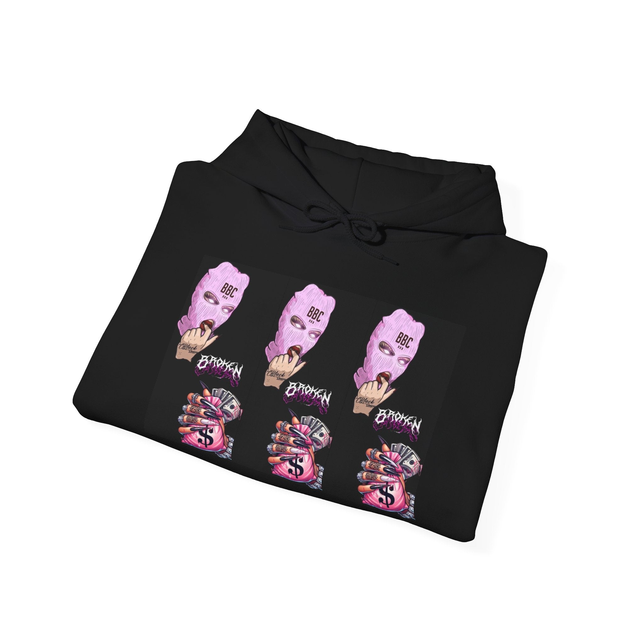 Horror Collage Hoodie — Spooky Pink Skull & Claw Graphic Sweatshirt