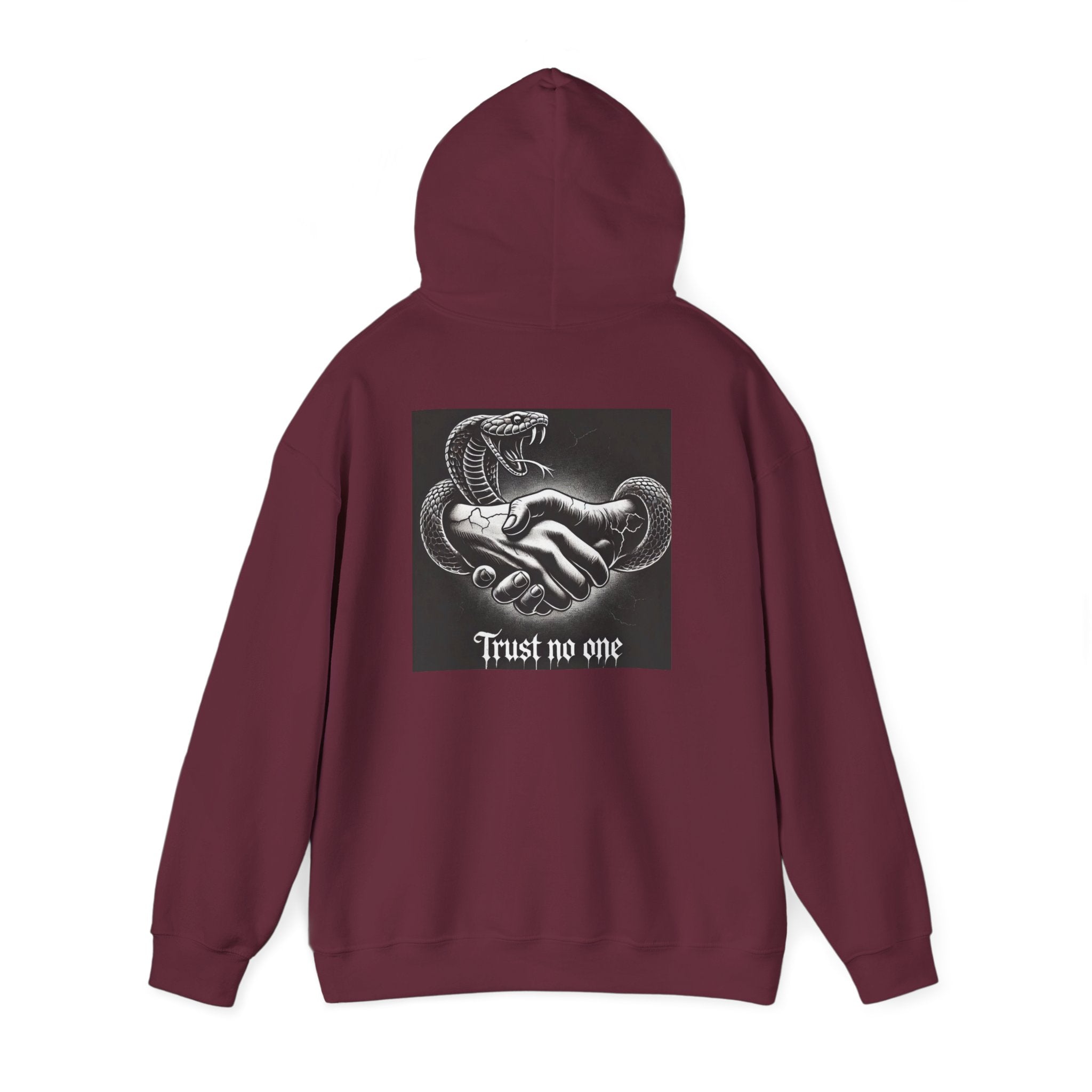Trust No One Hoodie — Snake Handshake Graphic Hoodie