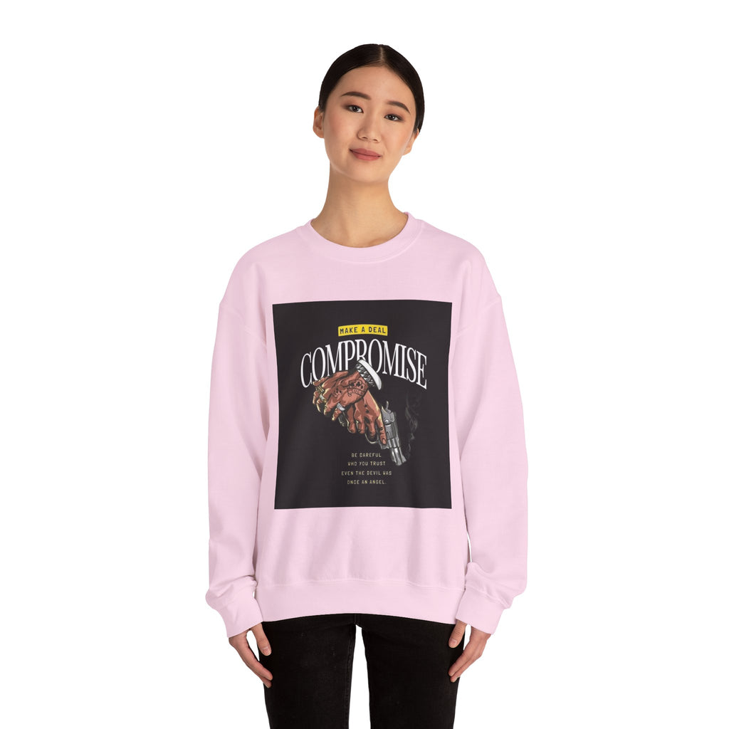 Compromise Graphic Sweatshirt — Vintage Handshake & Revolver Design