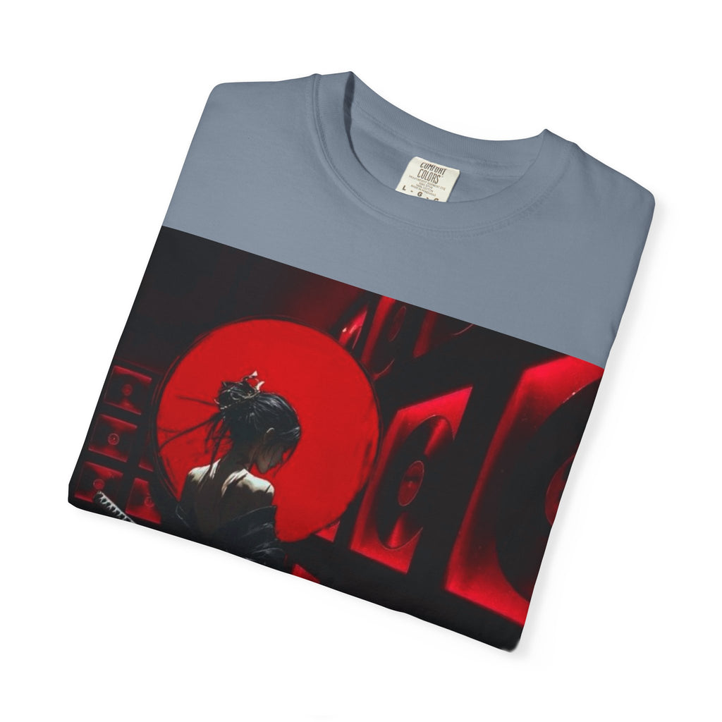 Red Moon Samurai T-Shirt — Dramatic Anime Art Tee with 'LEGACIESS' Back Logo