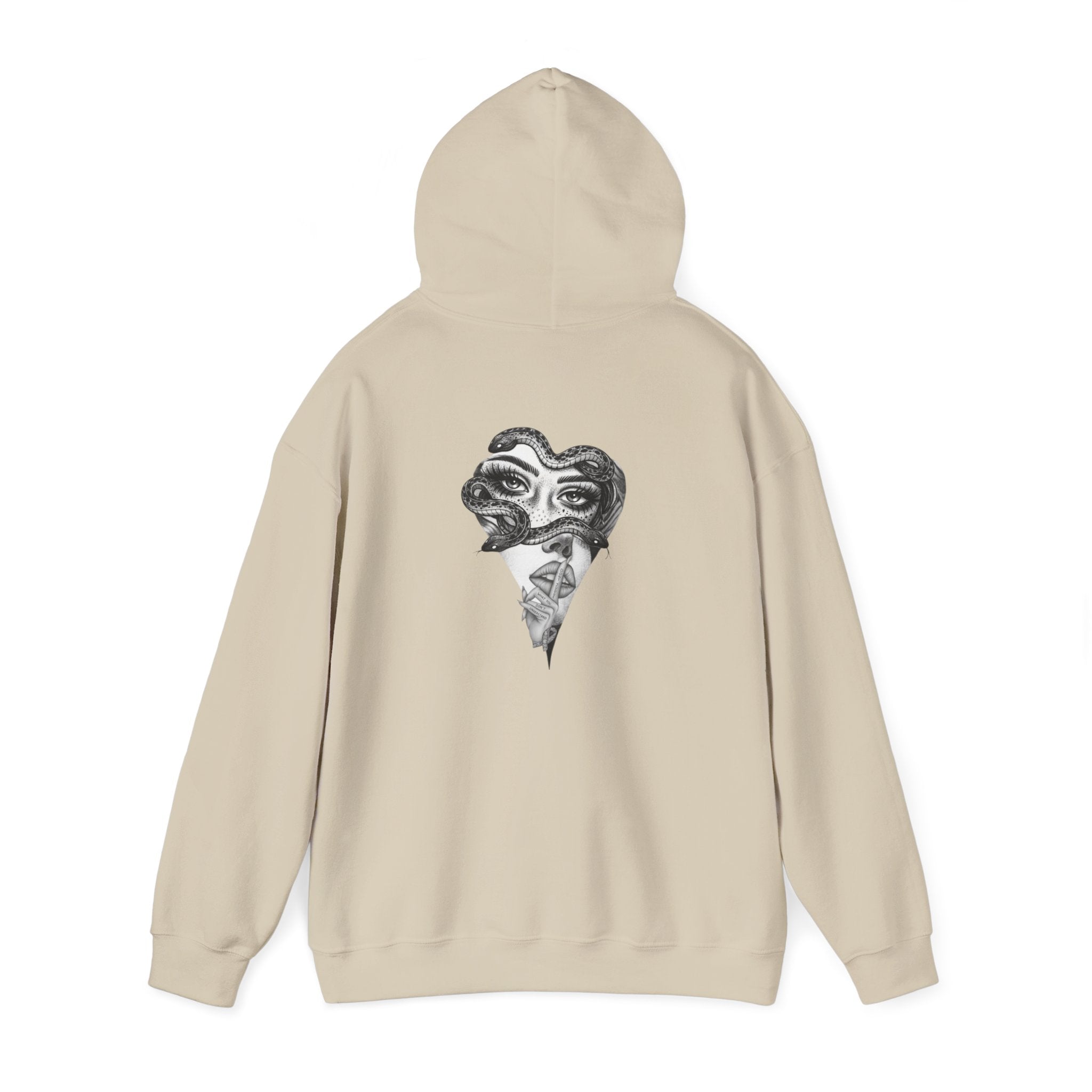 Abstract Heart Mask Hoodie — Surreal Black & White Graphic Pullover
