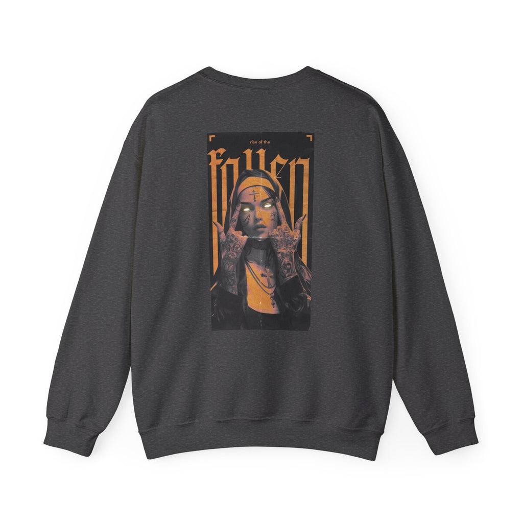 Fallen Gothic Crewneck Sweatshirt — Dark Tattooed Nun Graphic