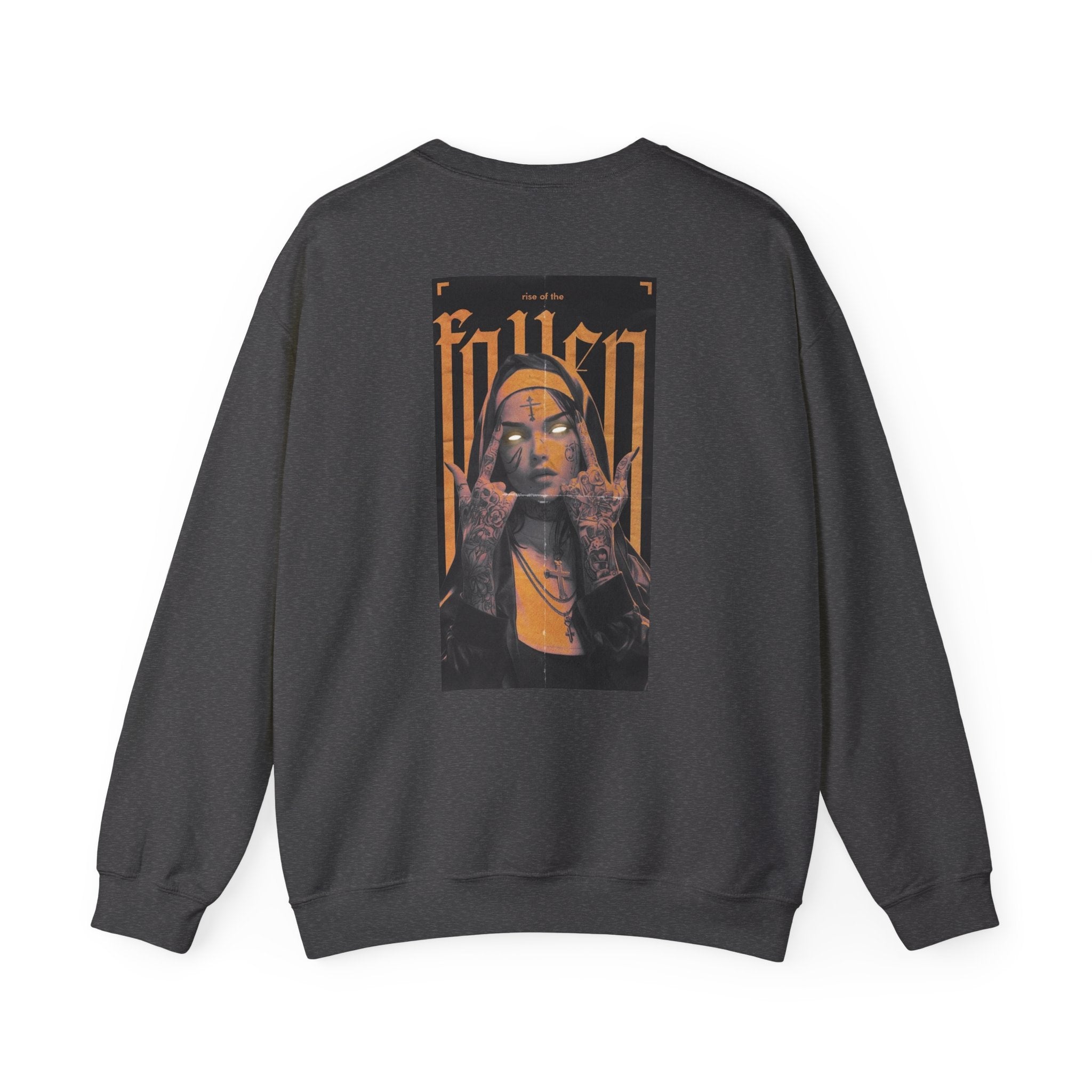 Fallen Gothic Crewneck Sweatshirt — Dark Tattooed Nun Graphic
