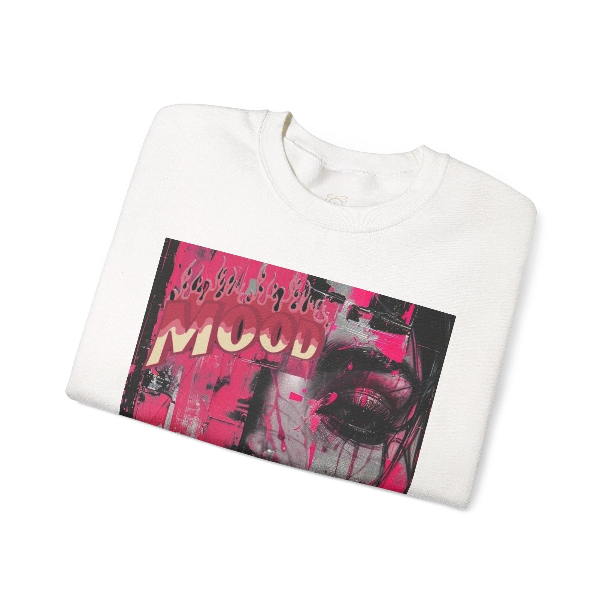 Graphic Crewneck Sweatshirt — Pink Glitch Portrait “MOOD”