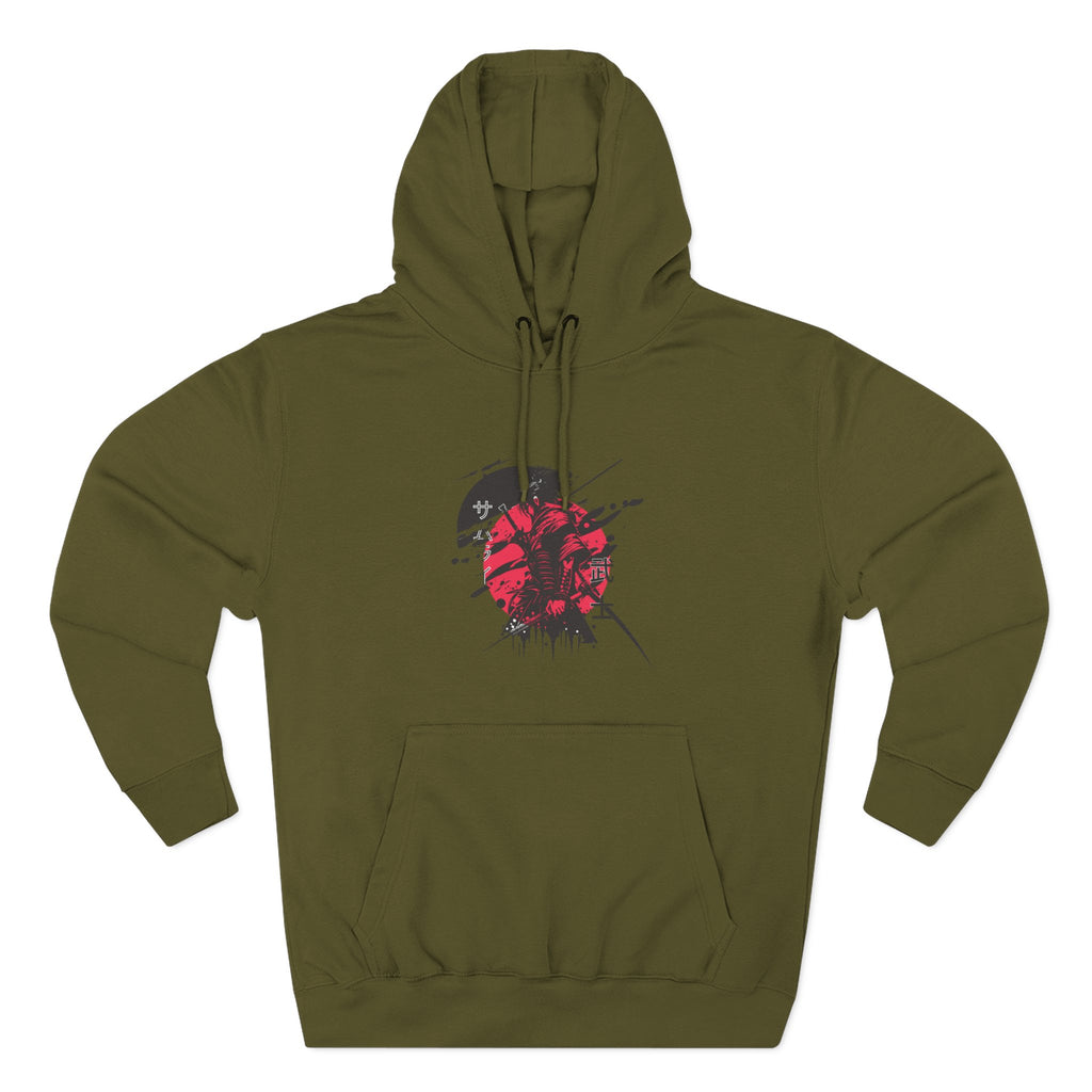 Grunge Rising Hoodie — Red Sun Graphic Fleece Hoodie