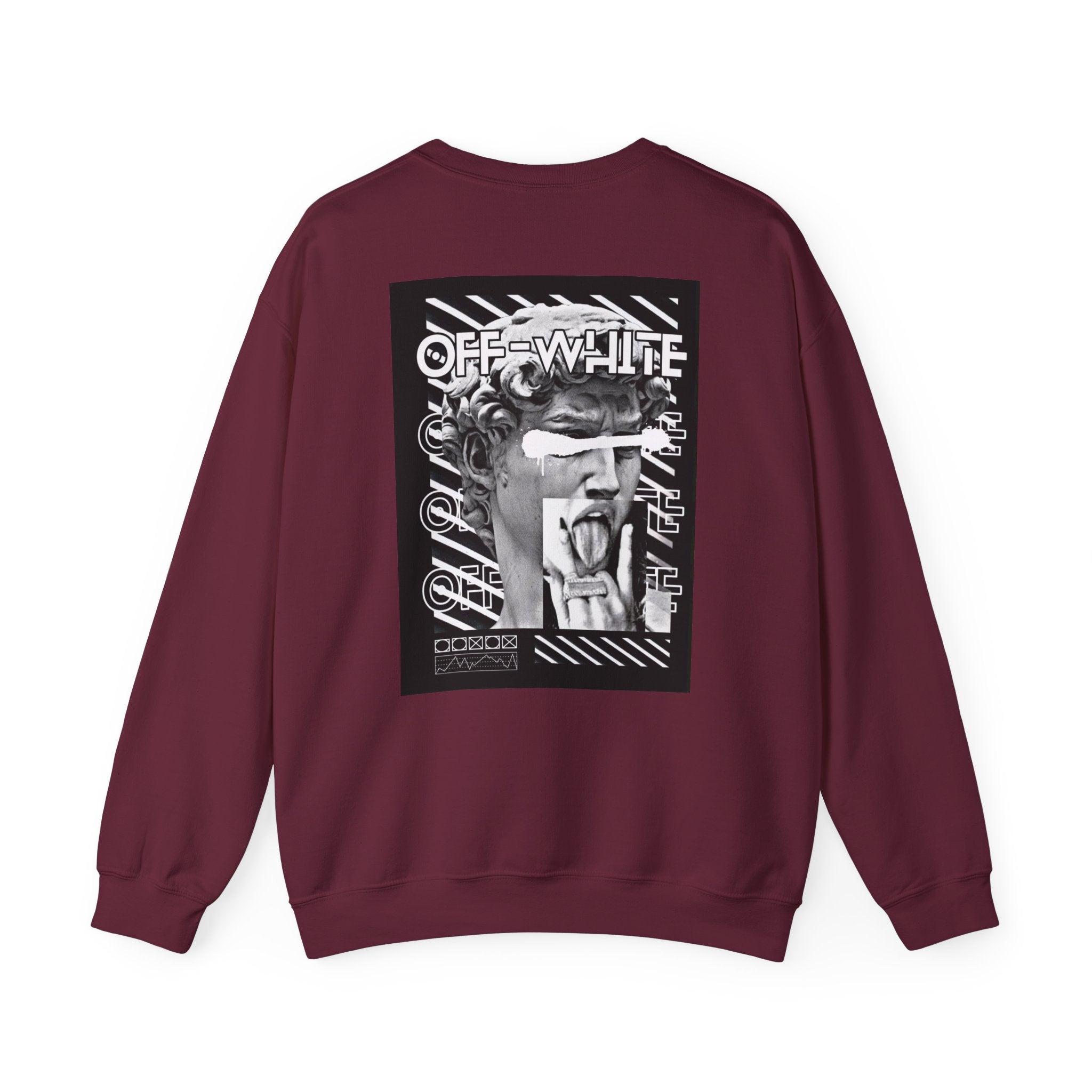 Statue Graphic Crewneck Sweatshirt — 'OFF-WHITE' Monochrome Streetwear Pullover