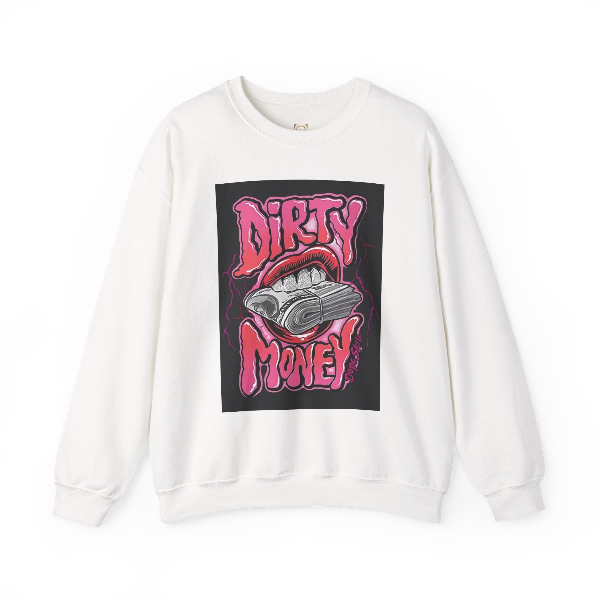 Dirty Money Crewneck Sweatshirt – Retro Graphic Money & Lips Design