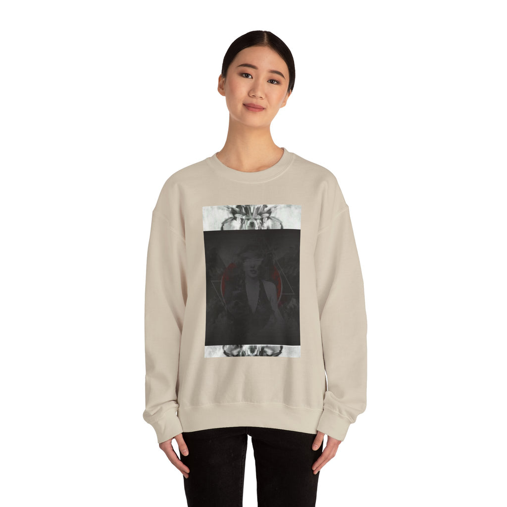 Crewneck Sweatshirt — Dark Abstract Chest Print with 'Legaciess' Gold Back Logo