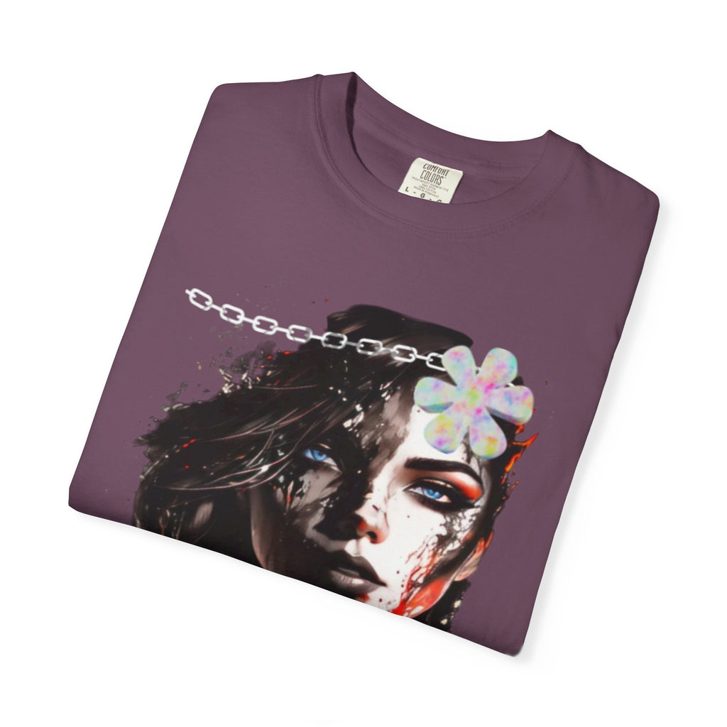 Artistic Femme Portrait T-Shirt — Watercolor Floral Face Graphic Tee