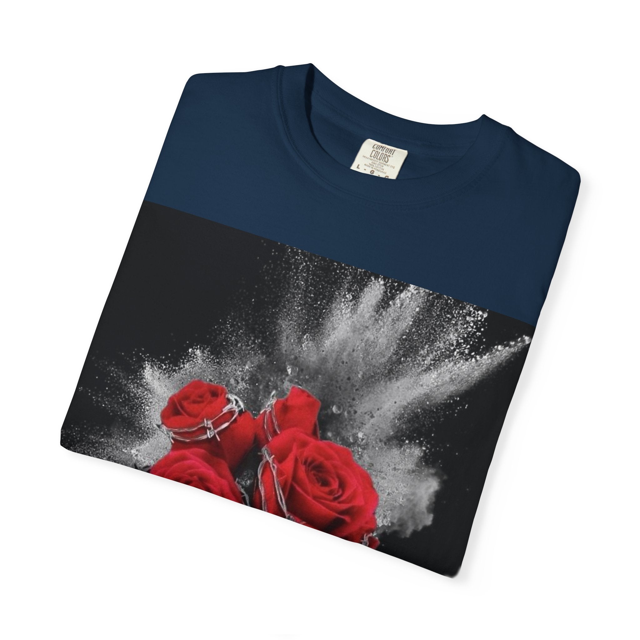 Rose Burst T-Shirt — Red Roses Graphic Tee with 'LEGACIESS' Back Logo