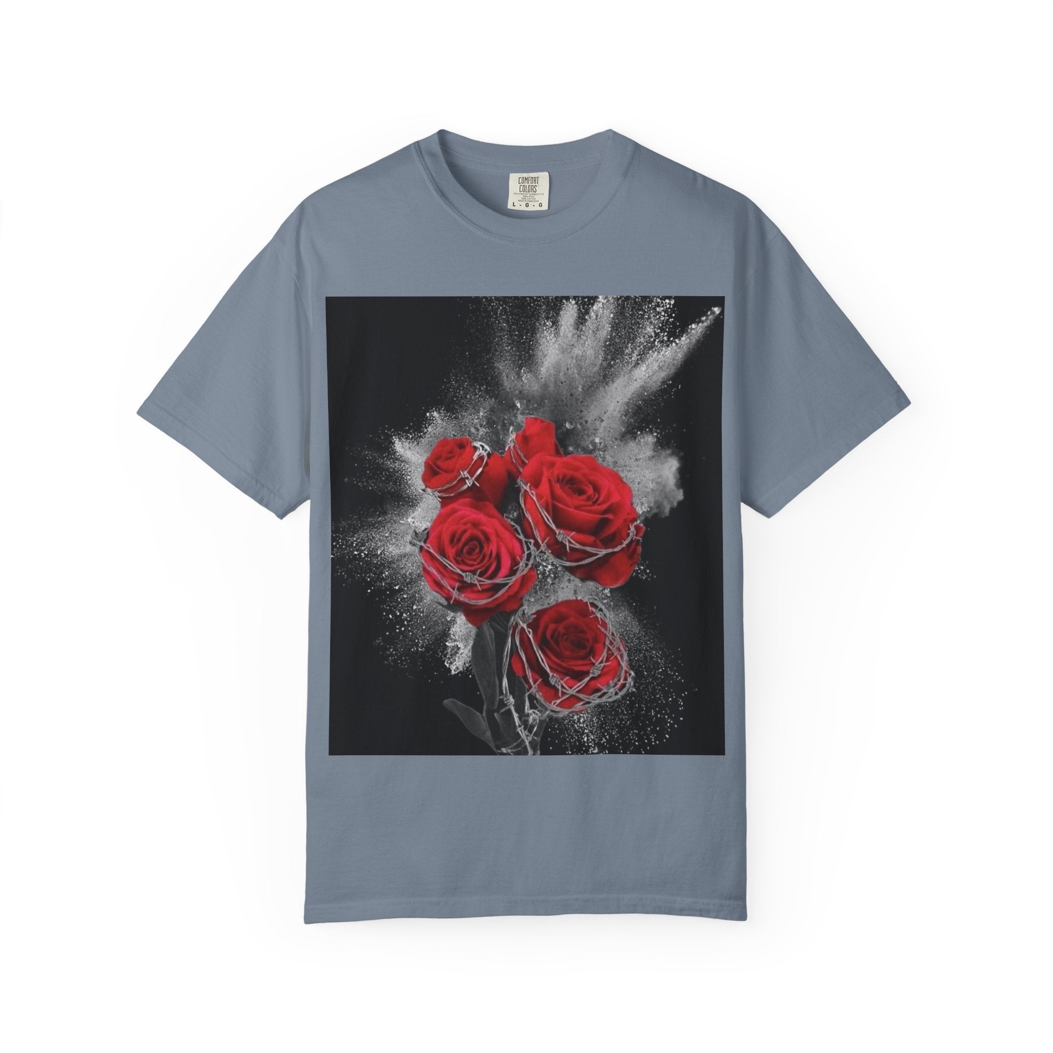 Rose Burst T-Shirt — Red Roses Graphic Tee with 'LEGACIESS' Back Logo