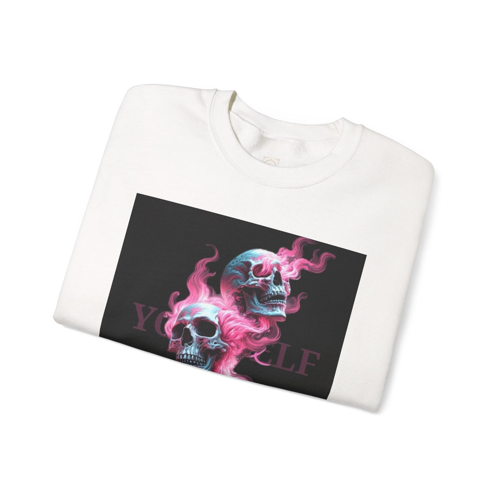 Skull Smoke Crewneck Sweatshirt — Neon Pink & Blue Gothic Graphic