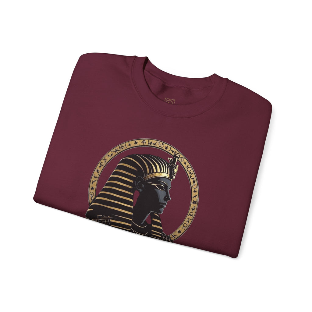 Egyptian Pharaoh Crewneck Sweatshirt — Gold & Black Tutankhamun Profile