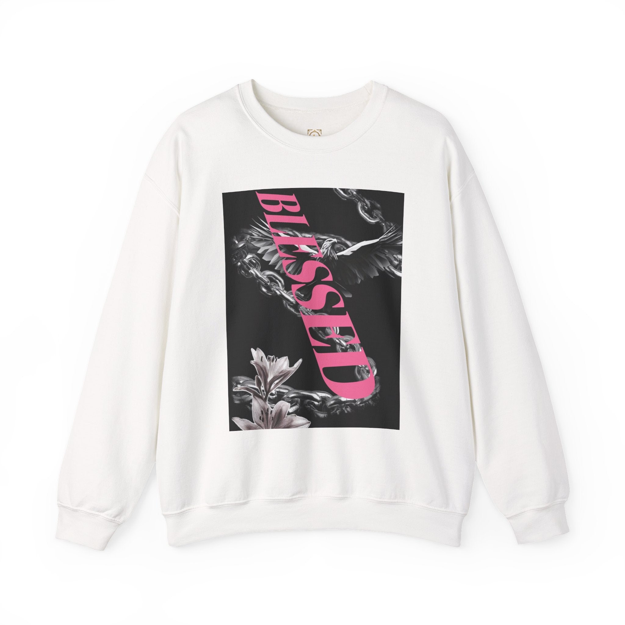 Blessed Crewneck Sweatshirt — Pink Script Floral Graphic