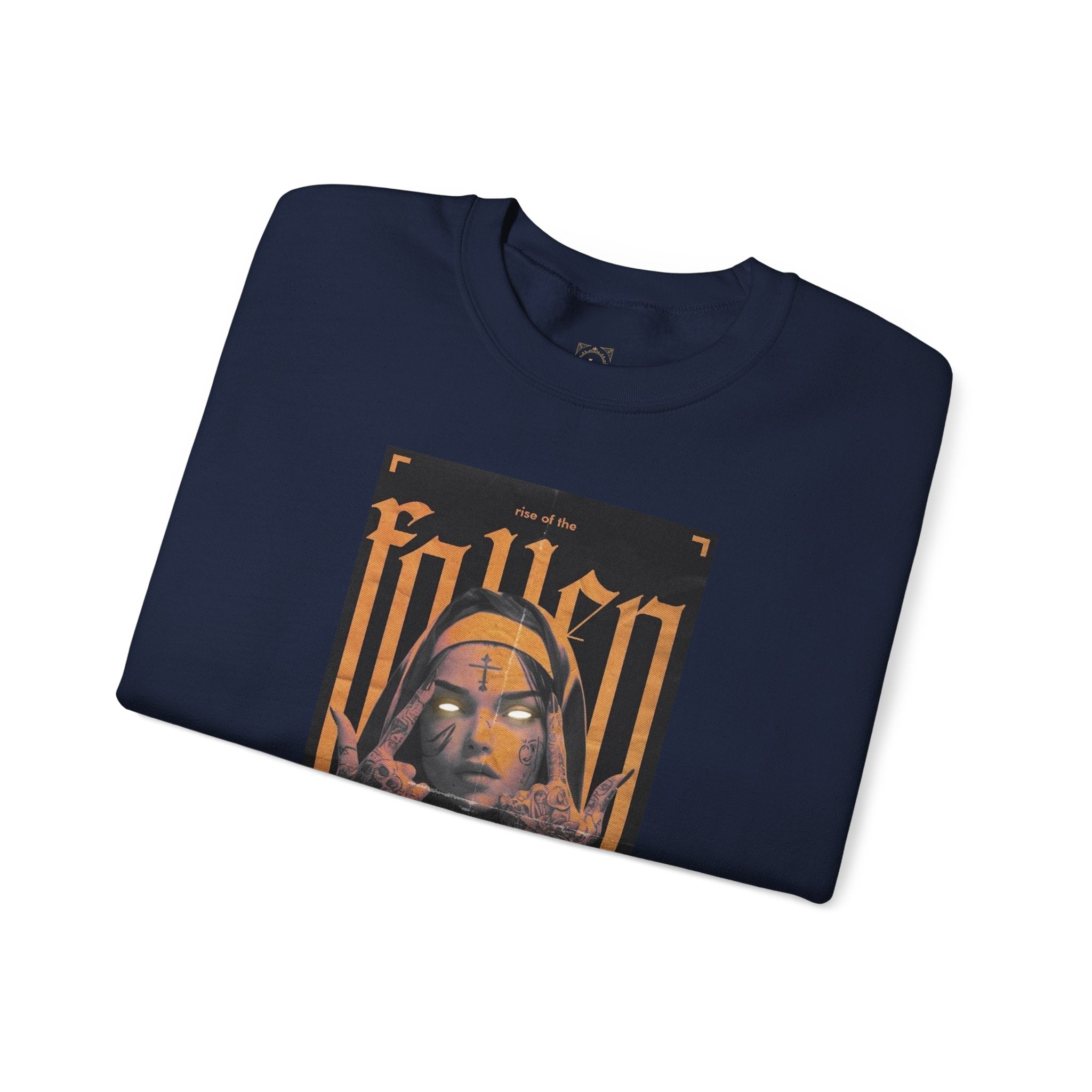 Fallen Gothic Crewneck Sweatshirt — Dark Tattooed Nun Graphic