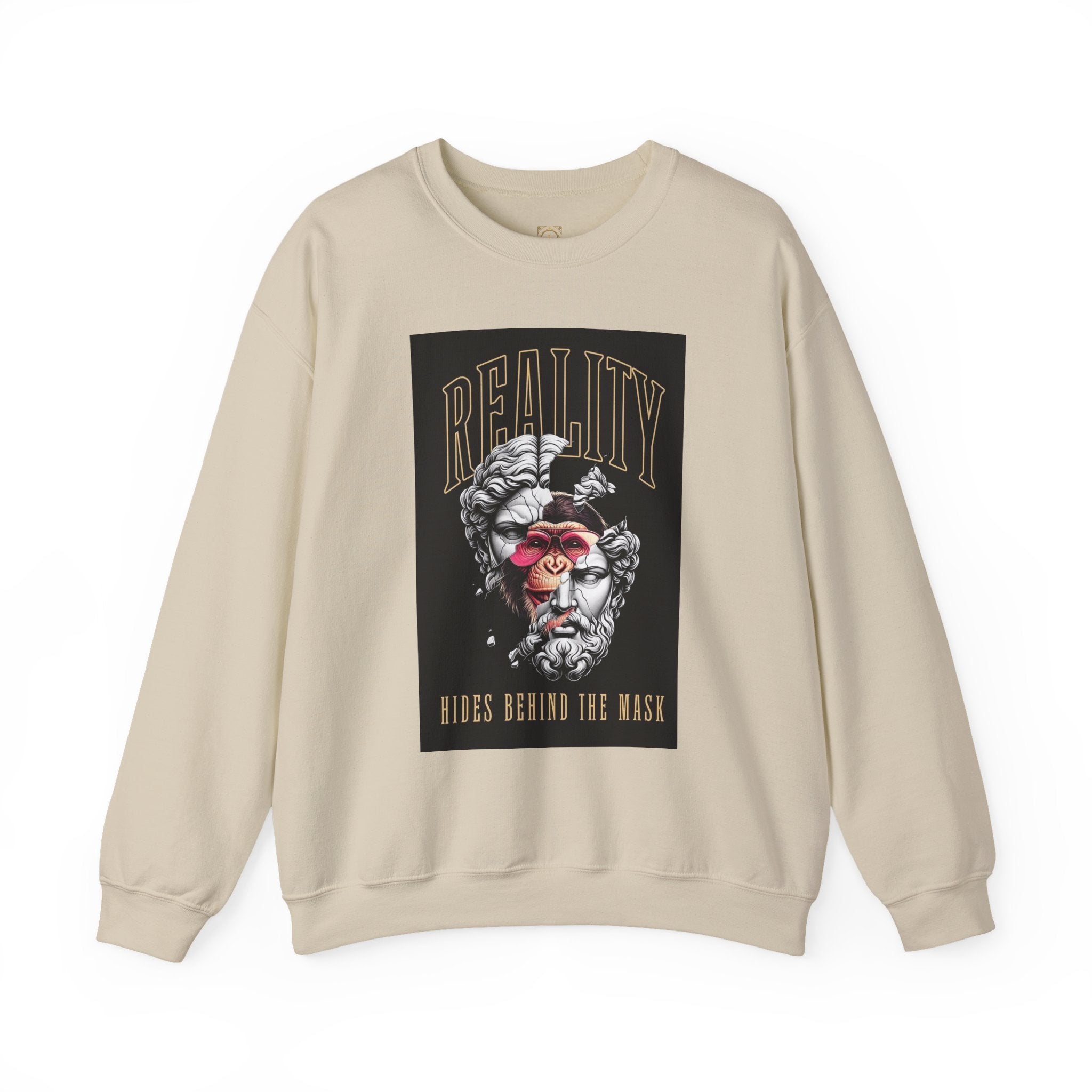 Crewneck Sweatshirt — "Reality Hides Behind The Mask" Graphic Pullover