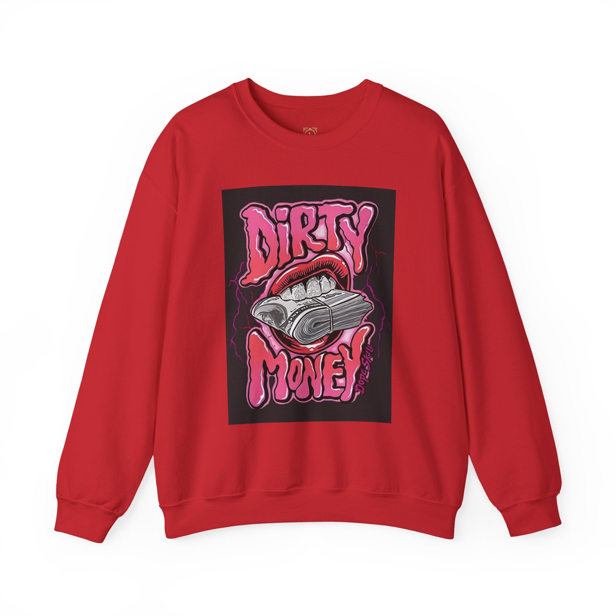 Dirty Money Crewneck Sweatshirt – Retro Graphic Money & Lips Design