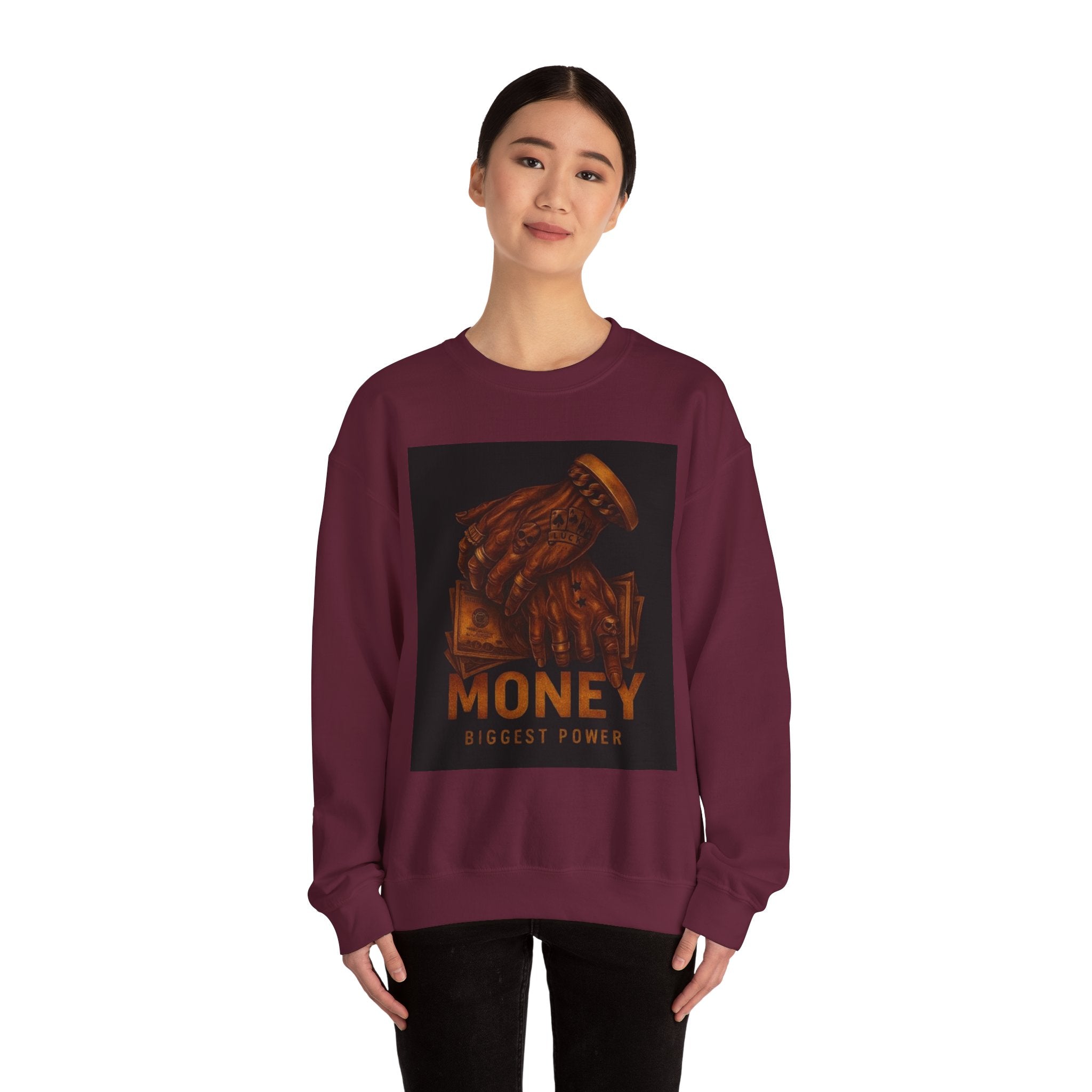 Crewneck Sweatshirt — 'Money Biggest Power' Graphic Pullover