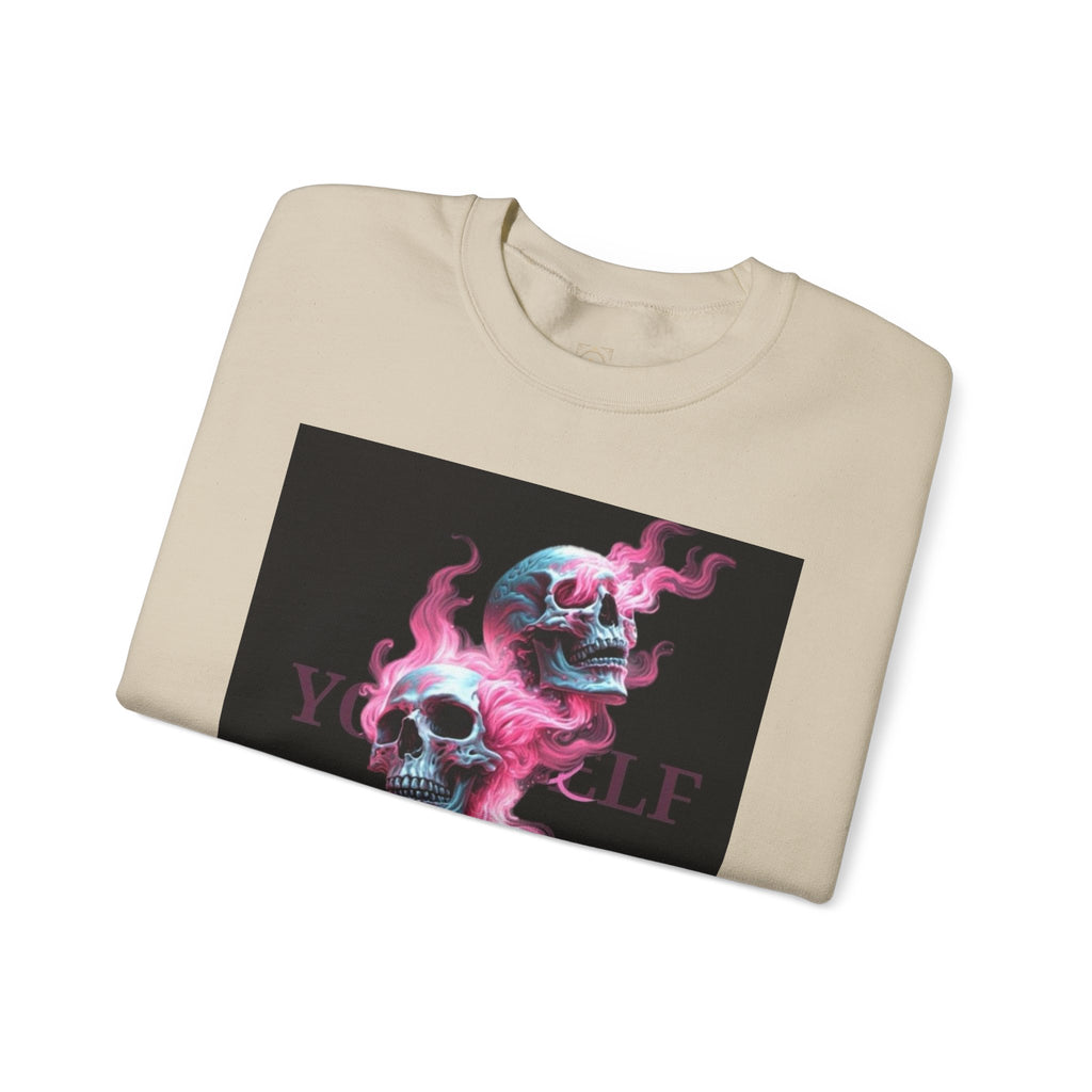 Skull Smoke Crewneck Sweatshirt — Neon Pink & Blue Gothic Graphic