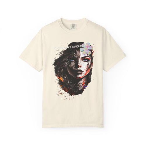 Artistic Femme Portrait T-Shirt — Watercolor Floral Face Graphic Tee