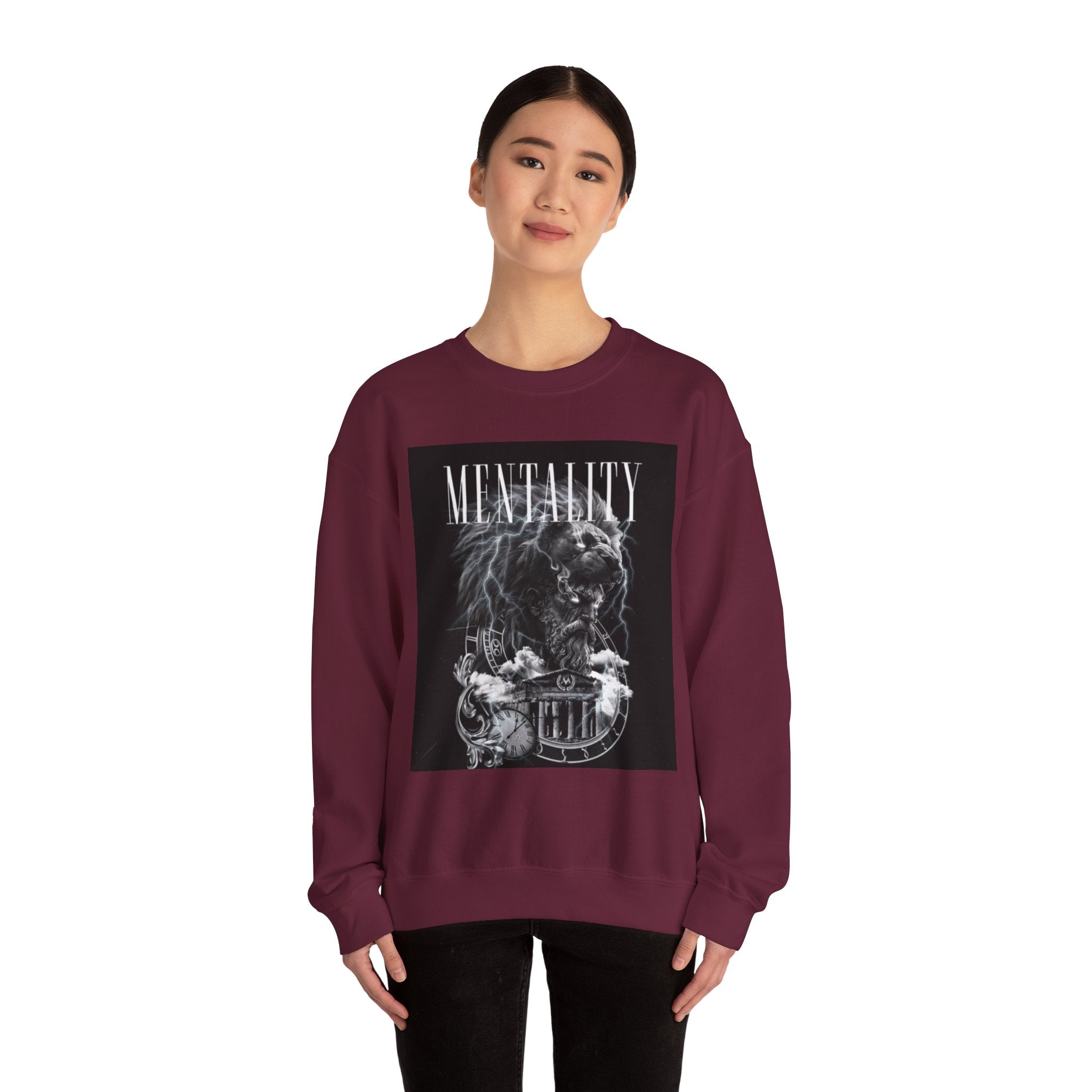 Crewneck Sweatshirt — 'MENTALITY' Lion Graphic | LEGACiESS Back Logo