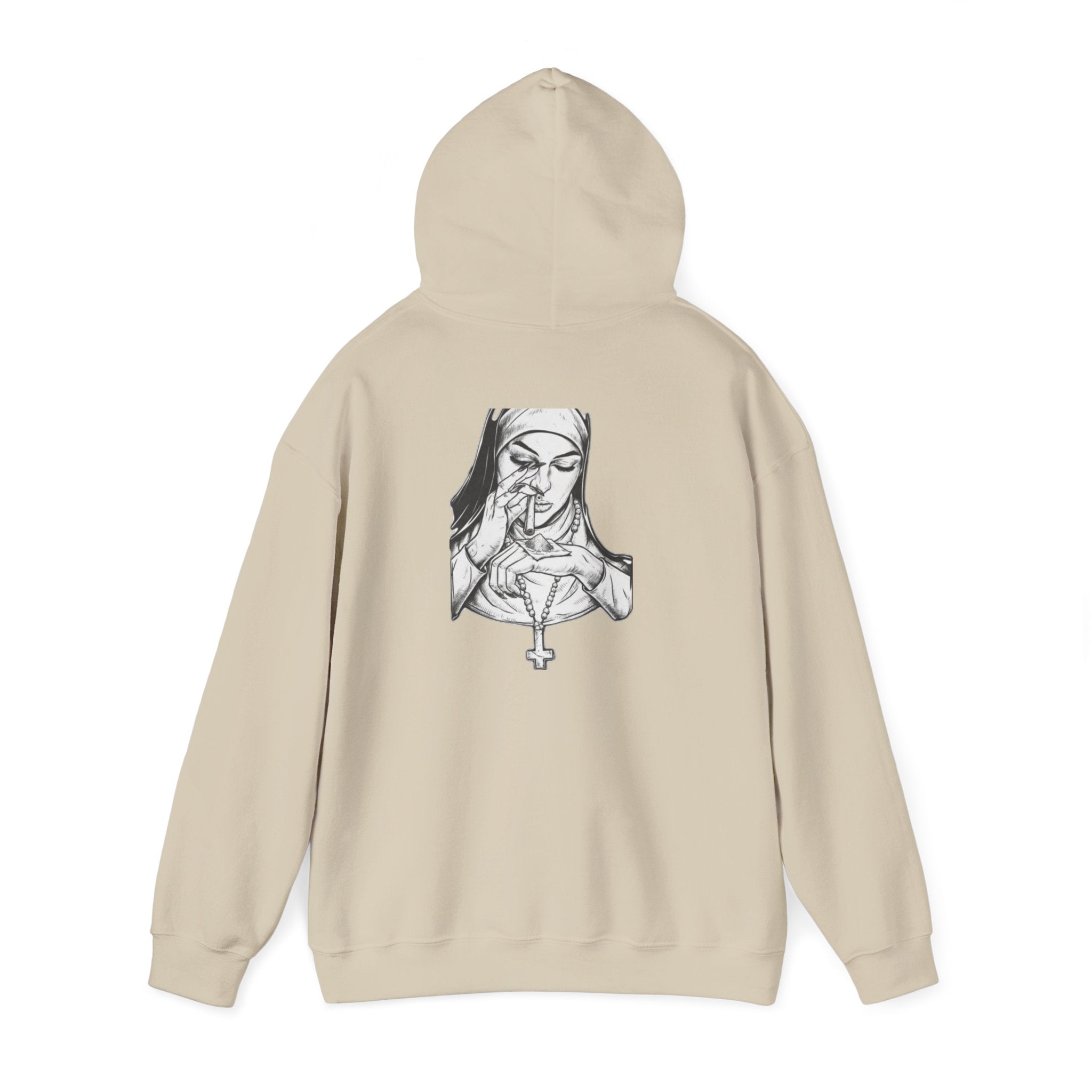 Praying Nun Graphic Hoodie – Gothic Religious Illustration Sweatshirt